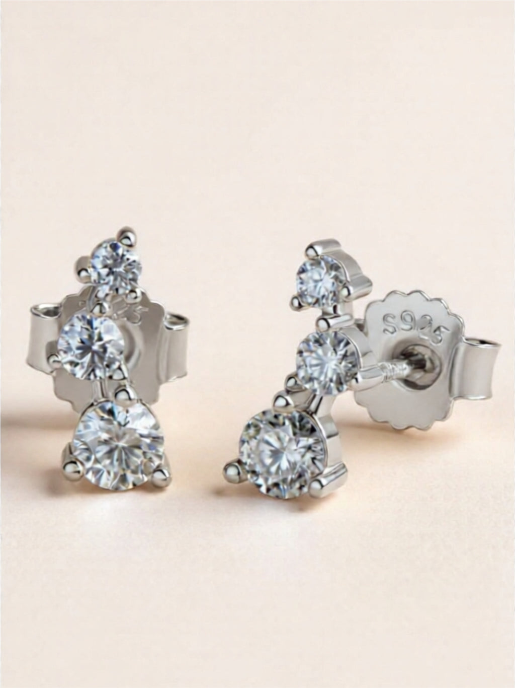 925 Sterling Silver Three Stone Moissanite Stud Earrings