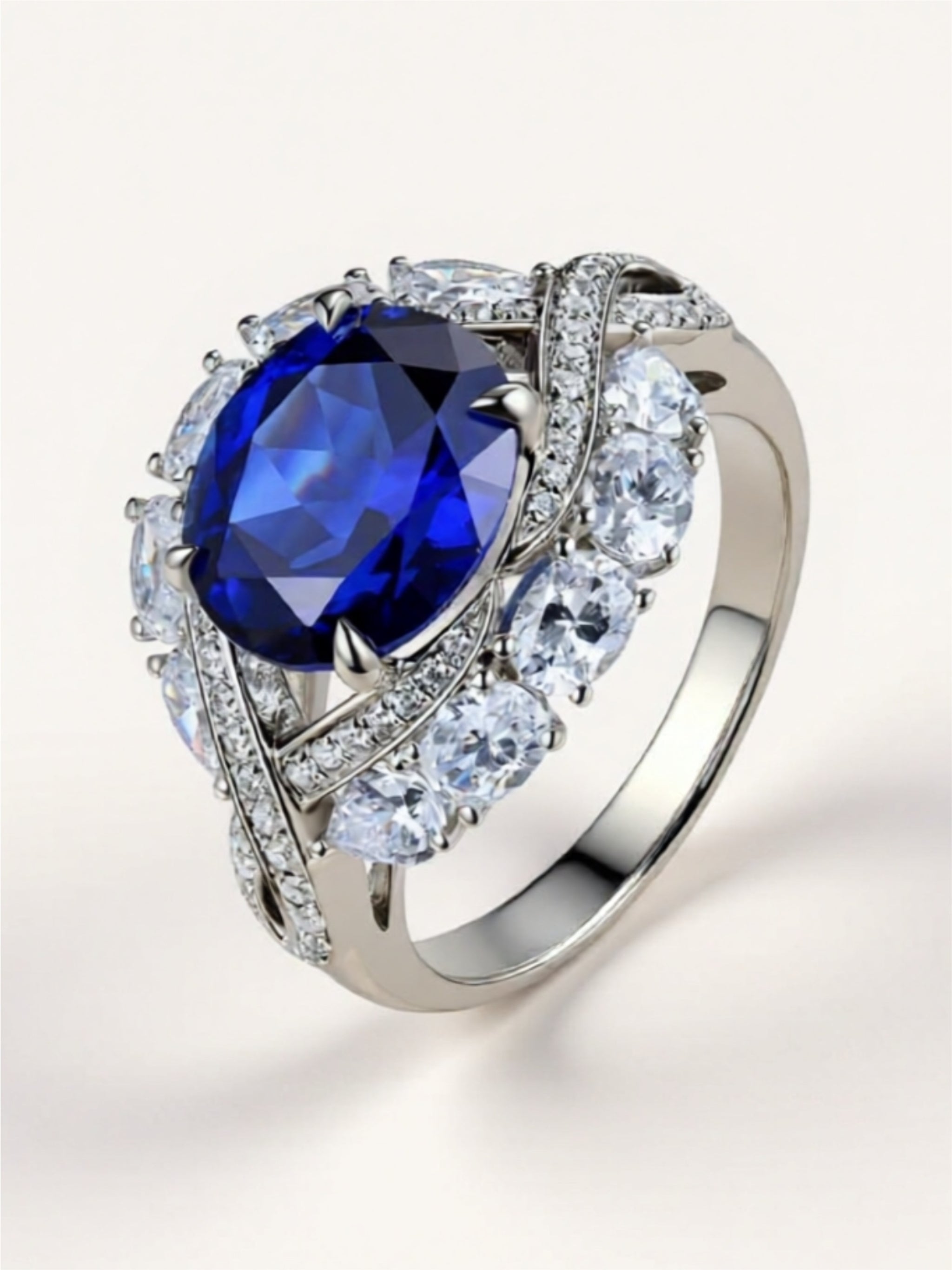 Sterling Silver Ring with 5-Carat Sapphire and Zircon Halo