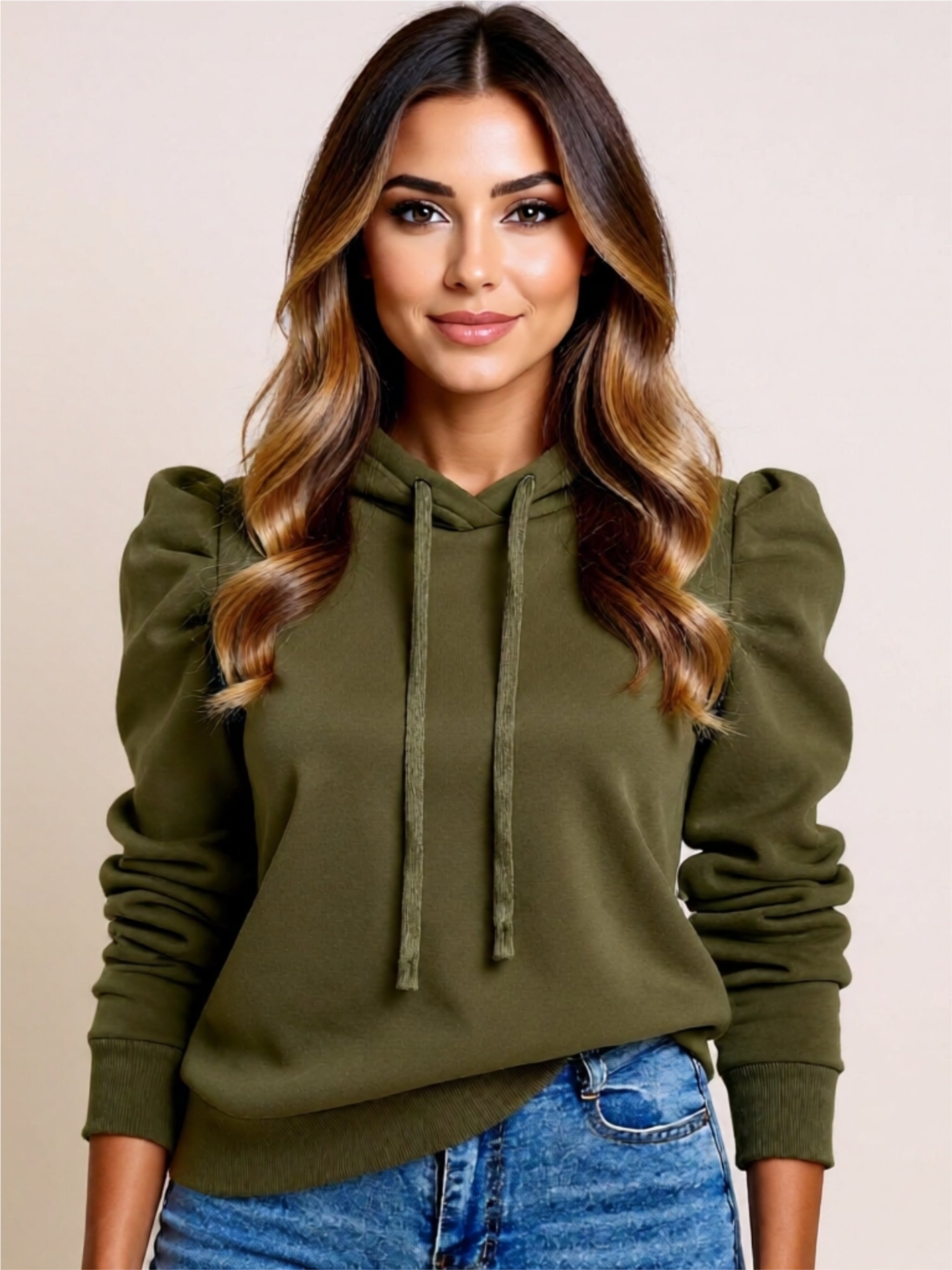 Puff Sleeve Drawstring Hoodie