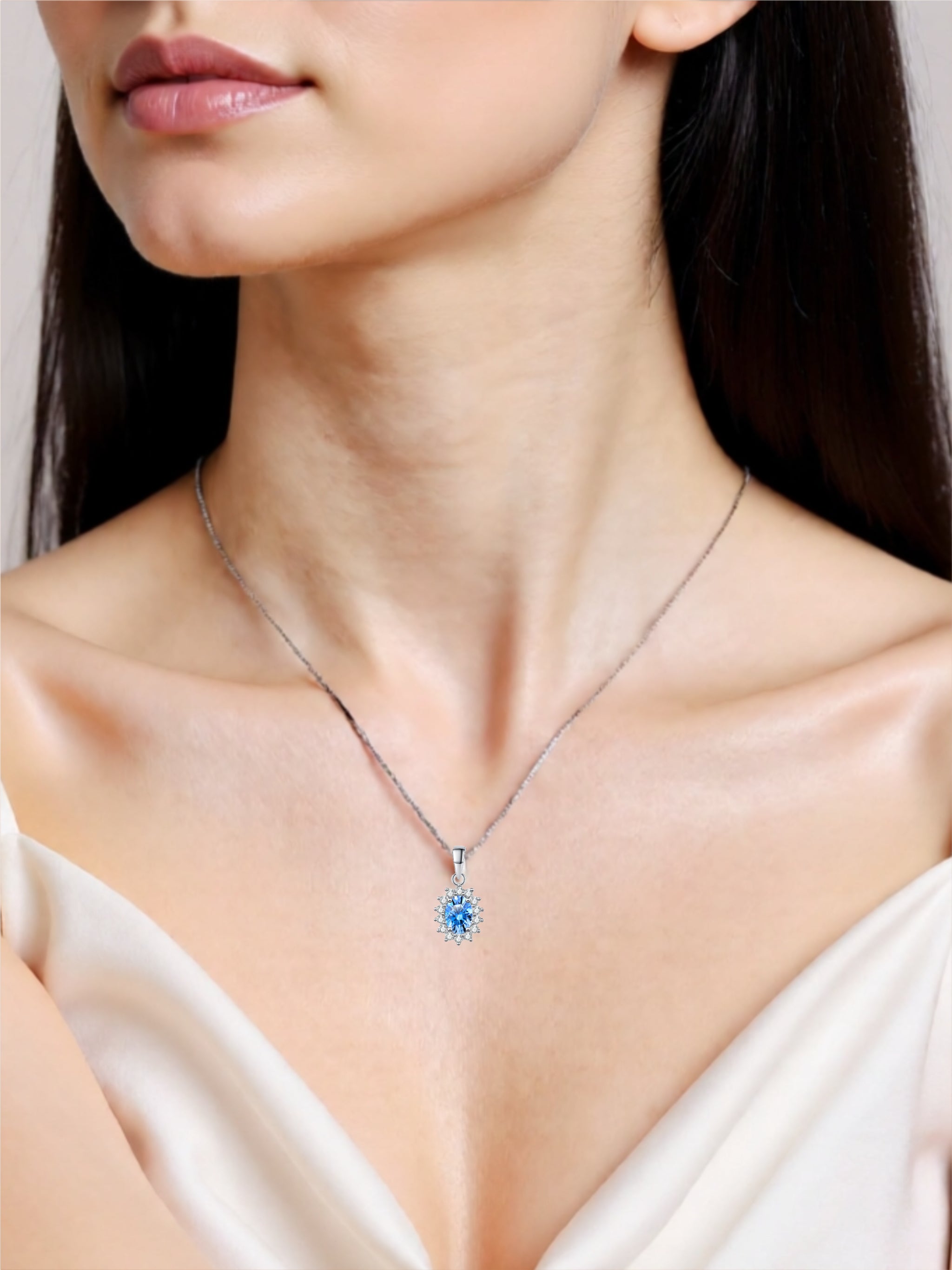 1 Carat Blue Moissanite 925 Sterling Silver Necklace