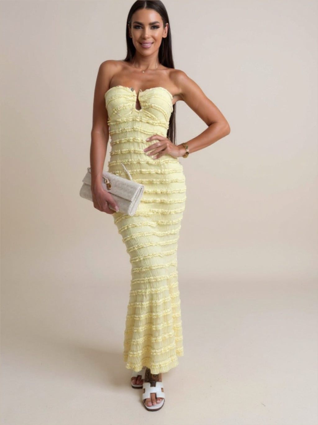 Yellow Strapless Bodycon Dress