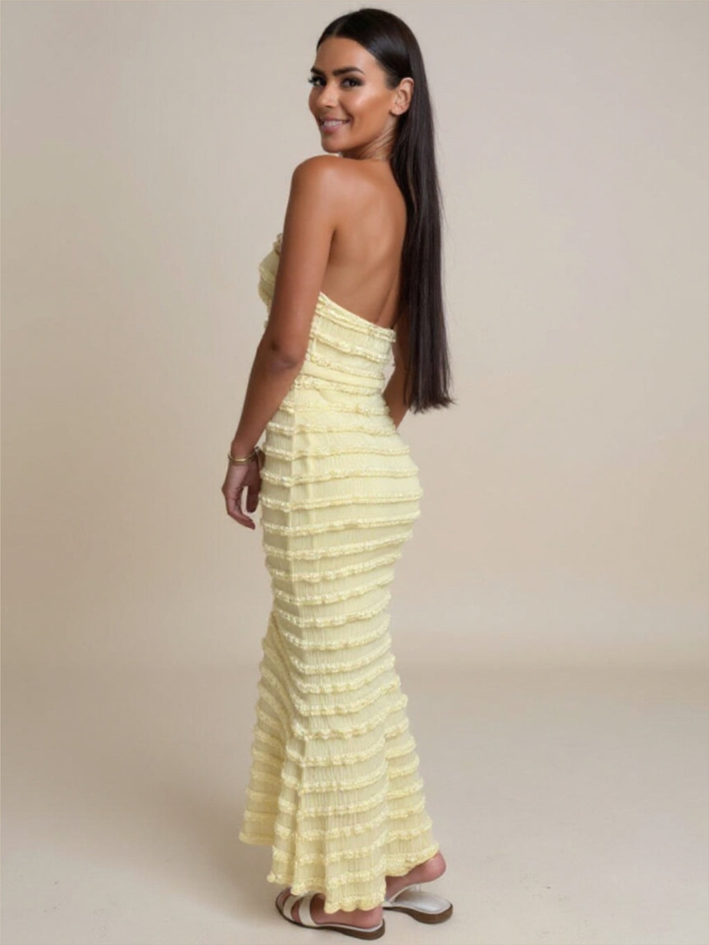 Yellow Strapless Bodycon Dress