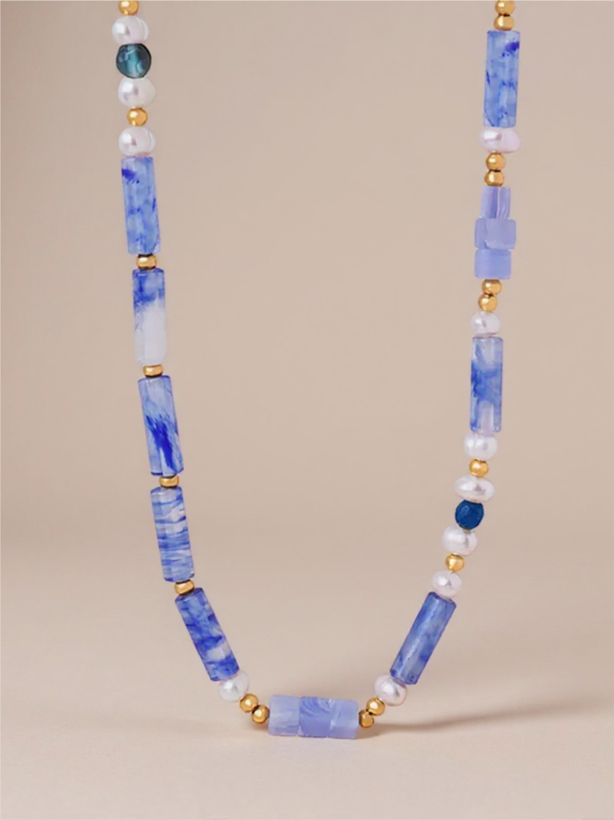 Freshwater Pearl Titanium Steel Geometric Bead Necklace