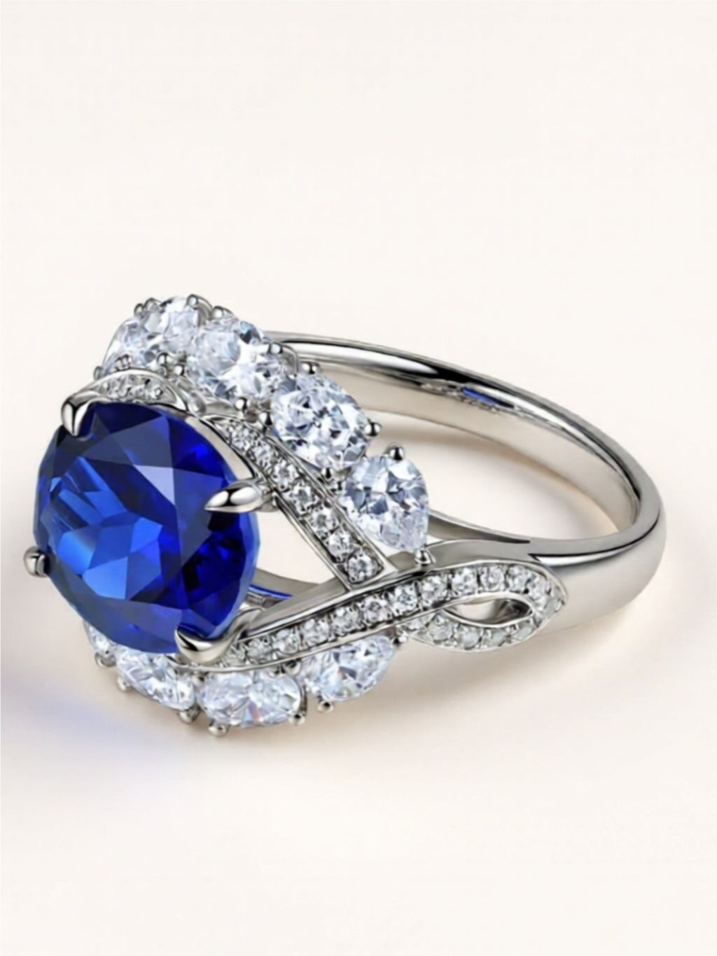 Sterling Silver Ring with 5-Carat Sapphire and Zircon Halo