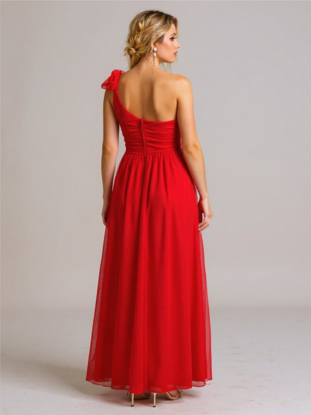 Red Cutout One Shoulder Dress with Slit
