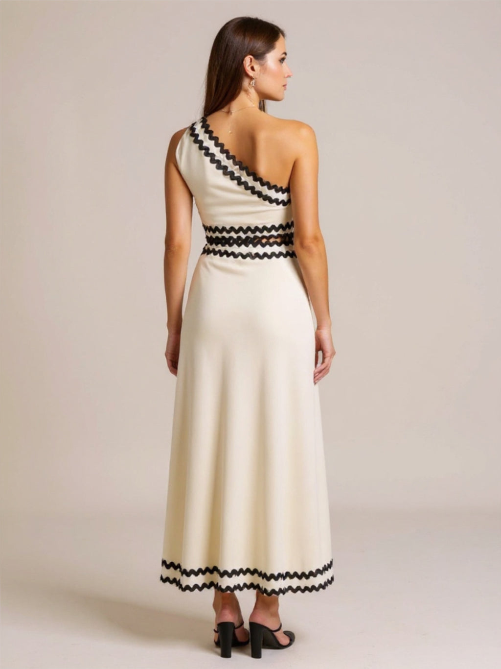 Cutout Contrast Trim One Shoulder Dress