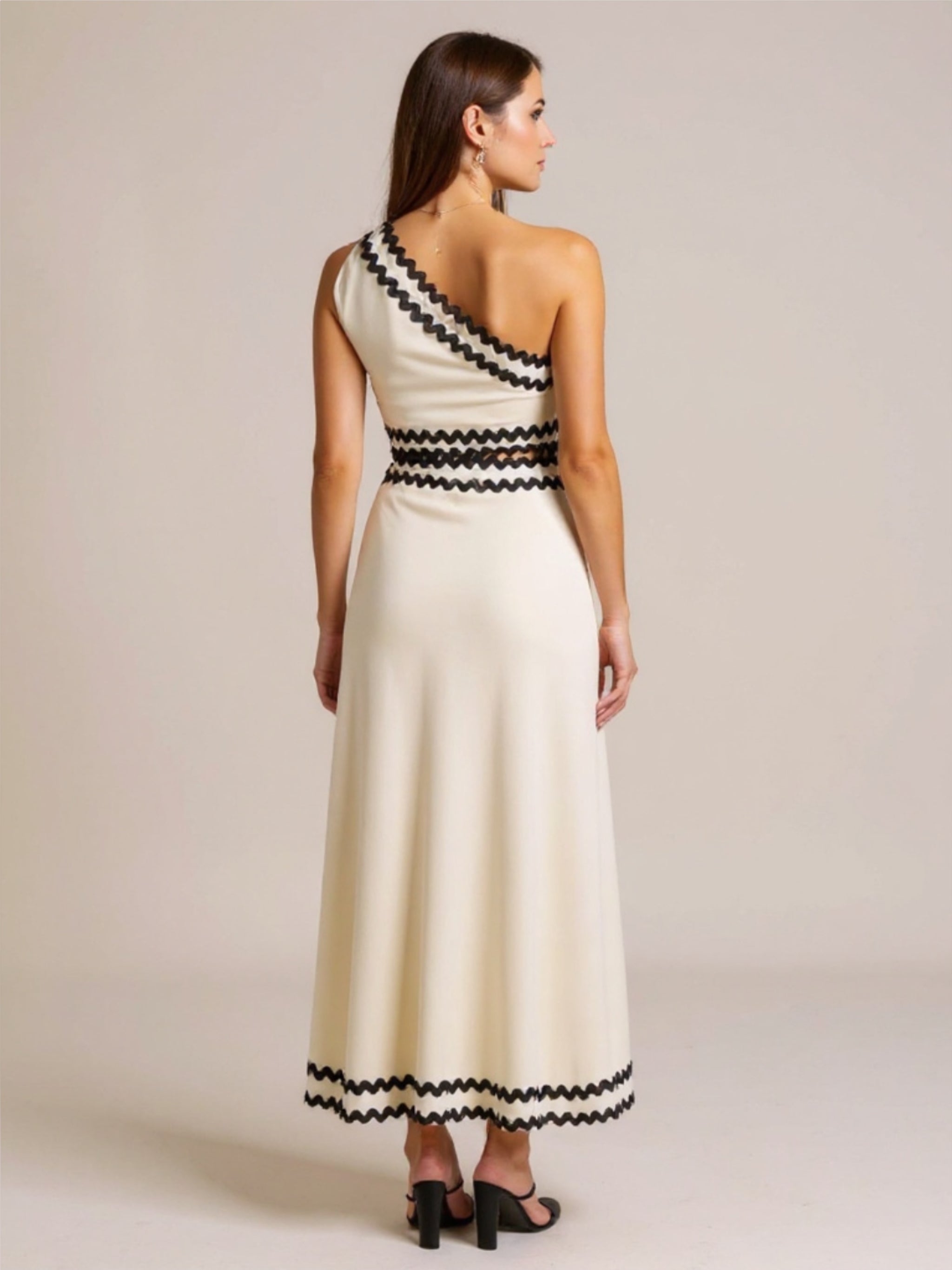 Cutout Contrast Trim One Shoulder Dress