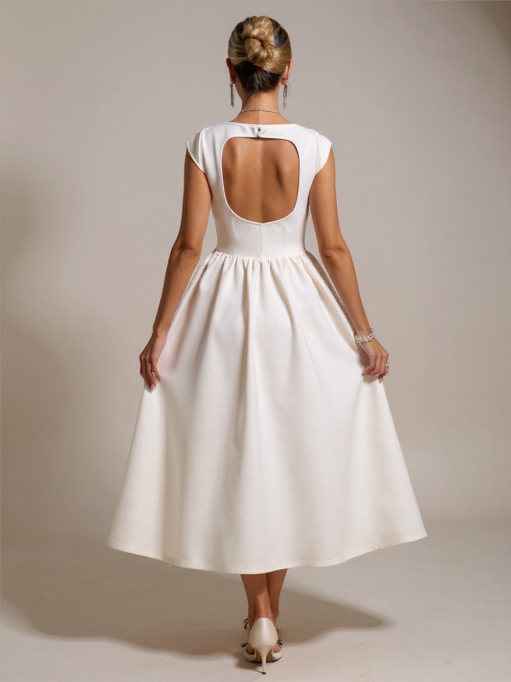 White Elegant Backless A-Line Dress