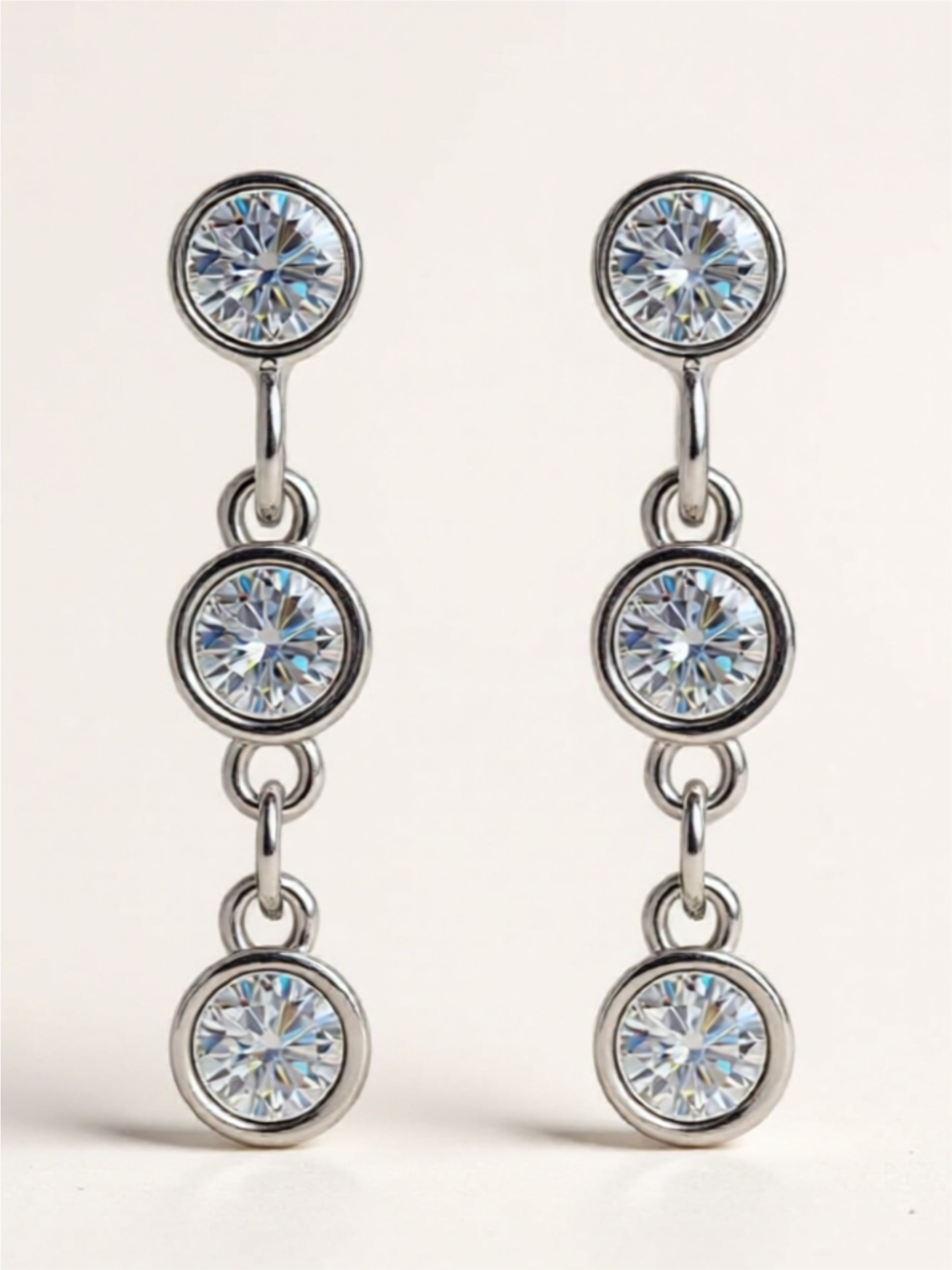 Minimalist Platinum-Plated Moissanite Drop Earrings – 925 Sterling Silver