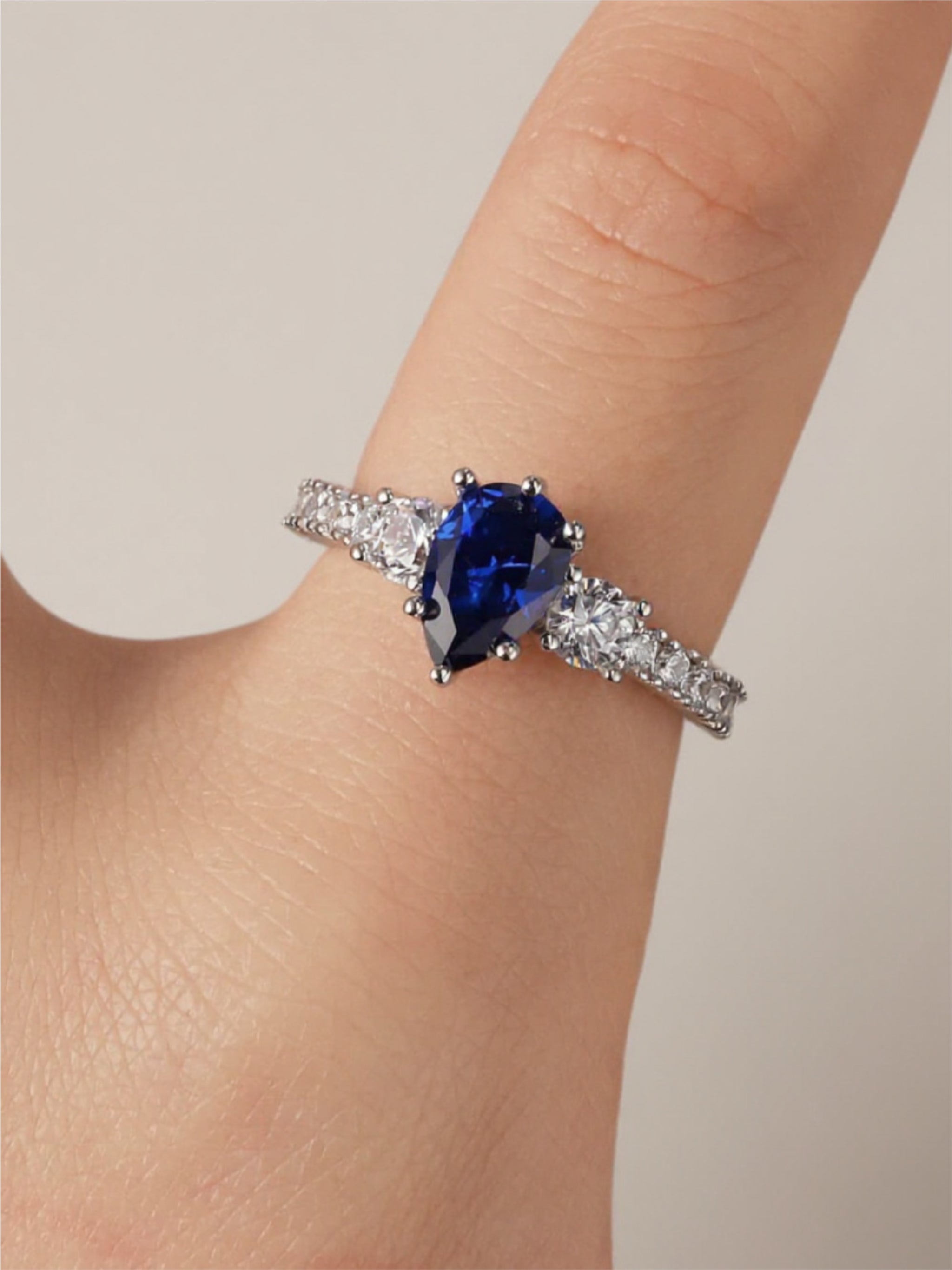 Blue Spinel Pear Shape 925 Sterling Silver Ring