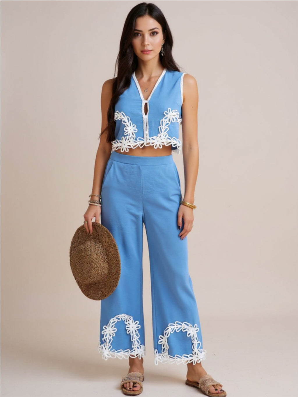 Devine Contrast Cropped Vest & Pants Set