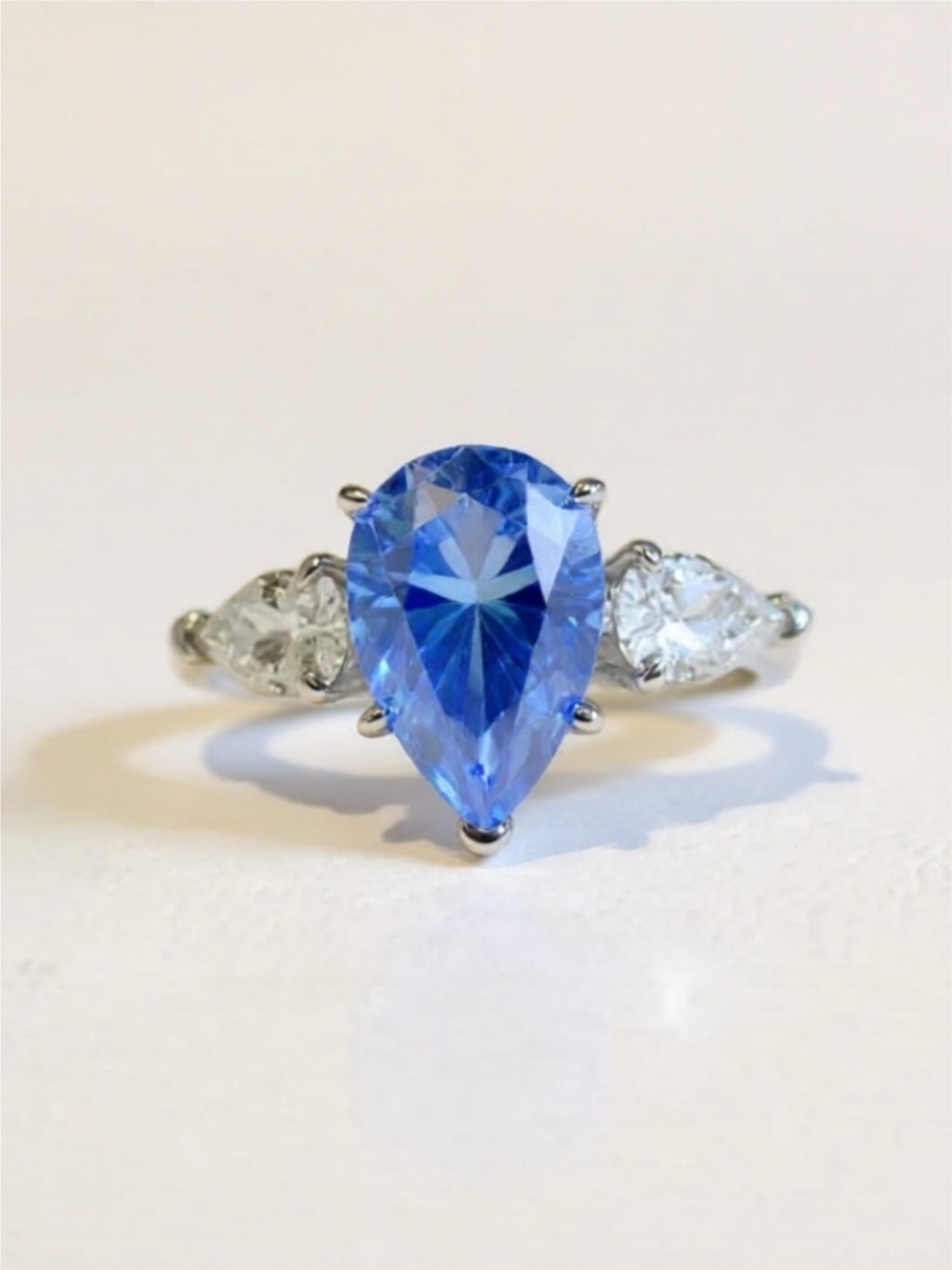 2 Carat 925 Sterling Silver Blue Moissanite Teardrop Ring