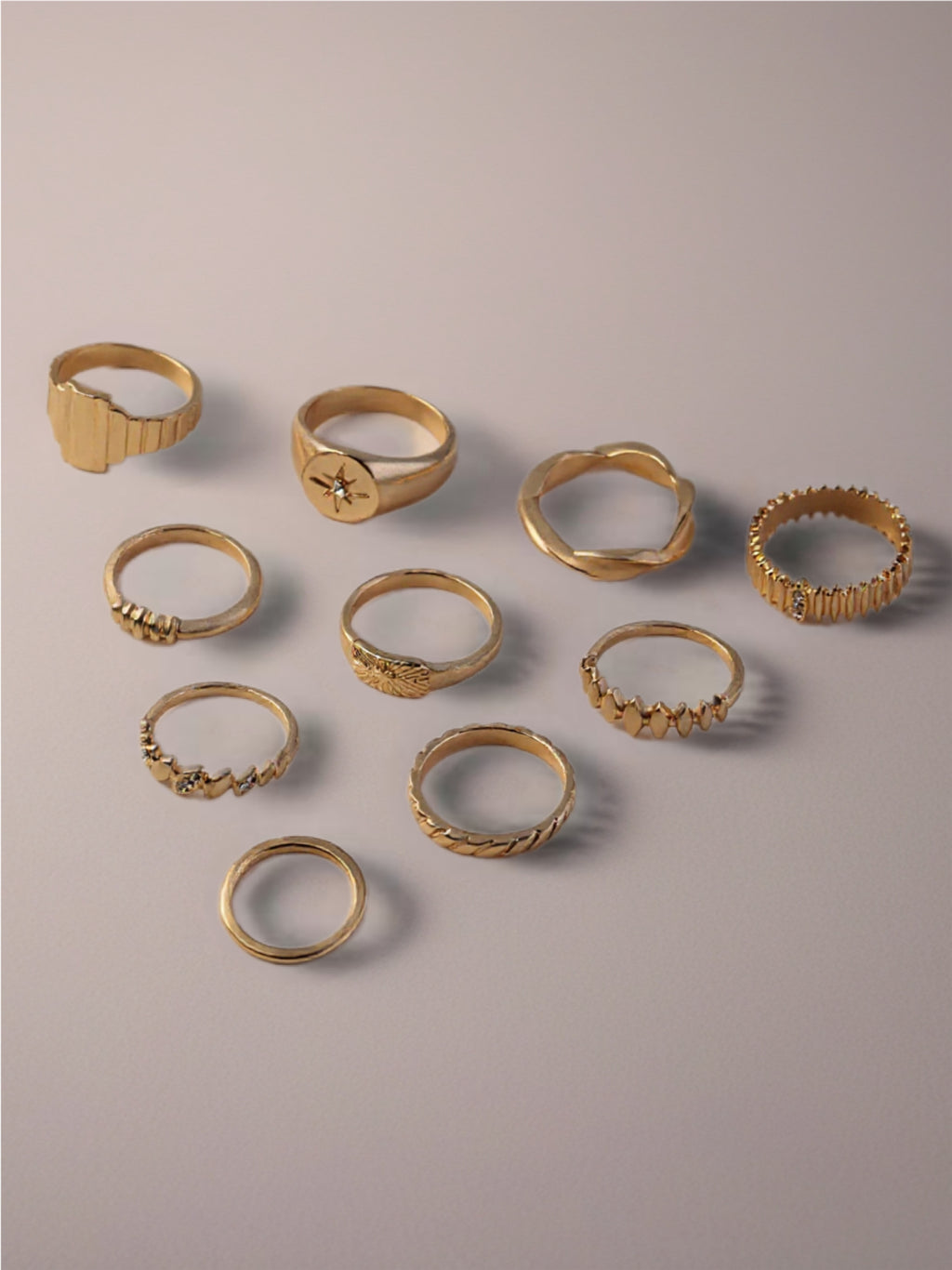 10-Piece 18K Gold Geometric Ring