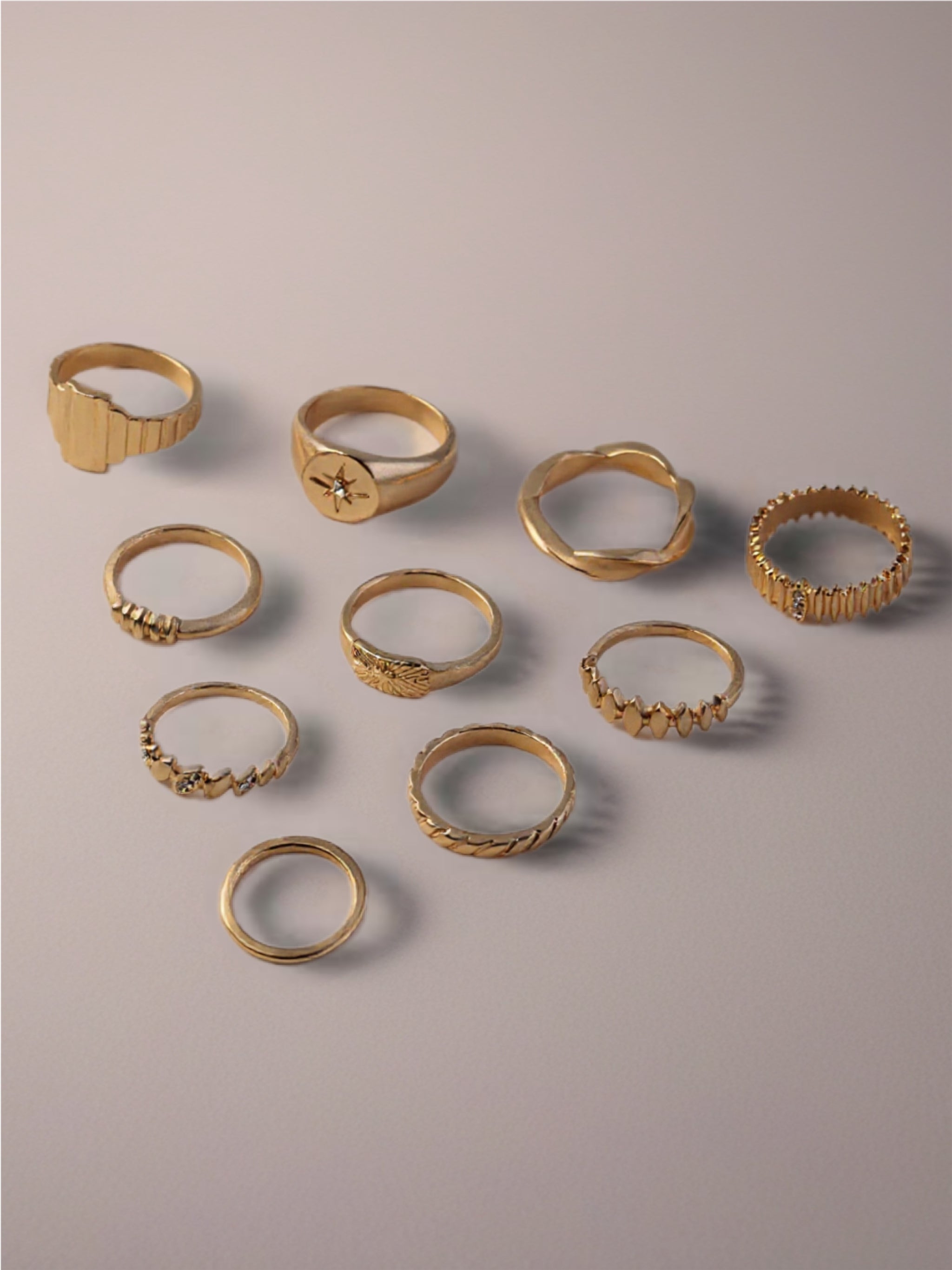 10-Piece 18K Gold Geometric Ring