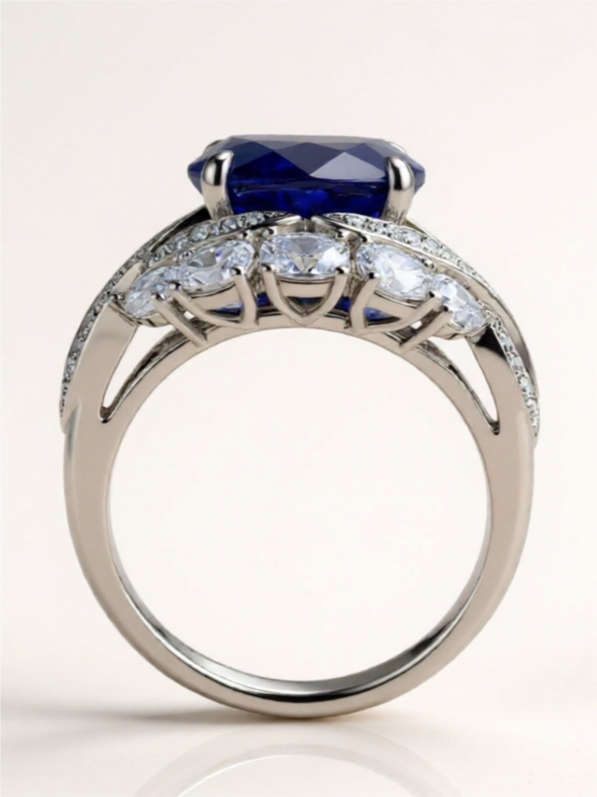 Sterling Silver Ring with 5-Carat Sapphire and Zircon Halo