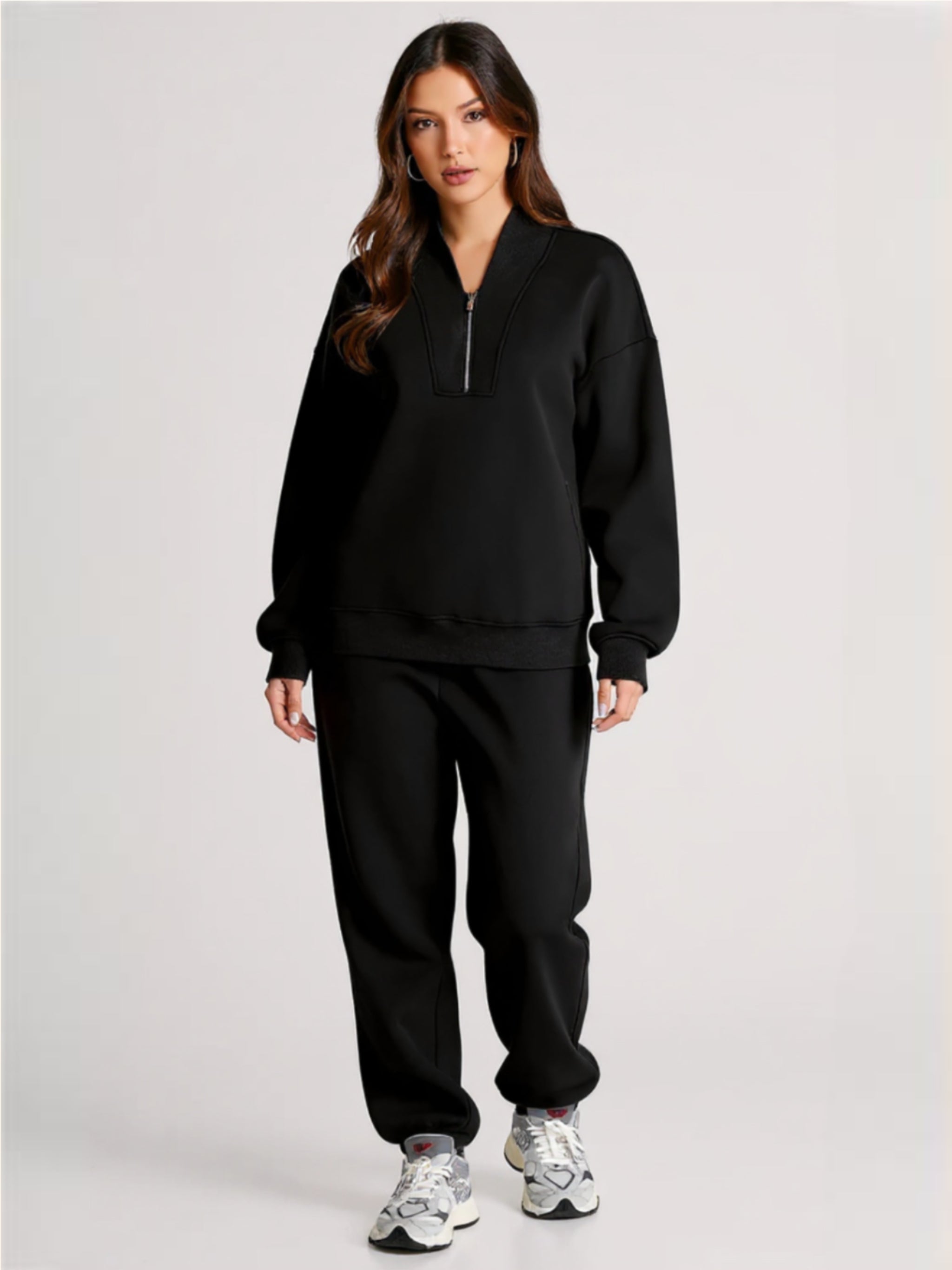 Black Quarter Zip Long Sleeve Top & Pants Set