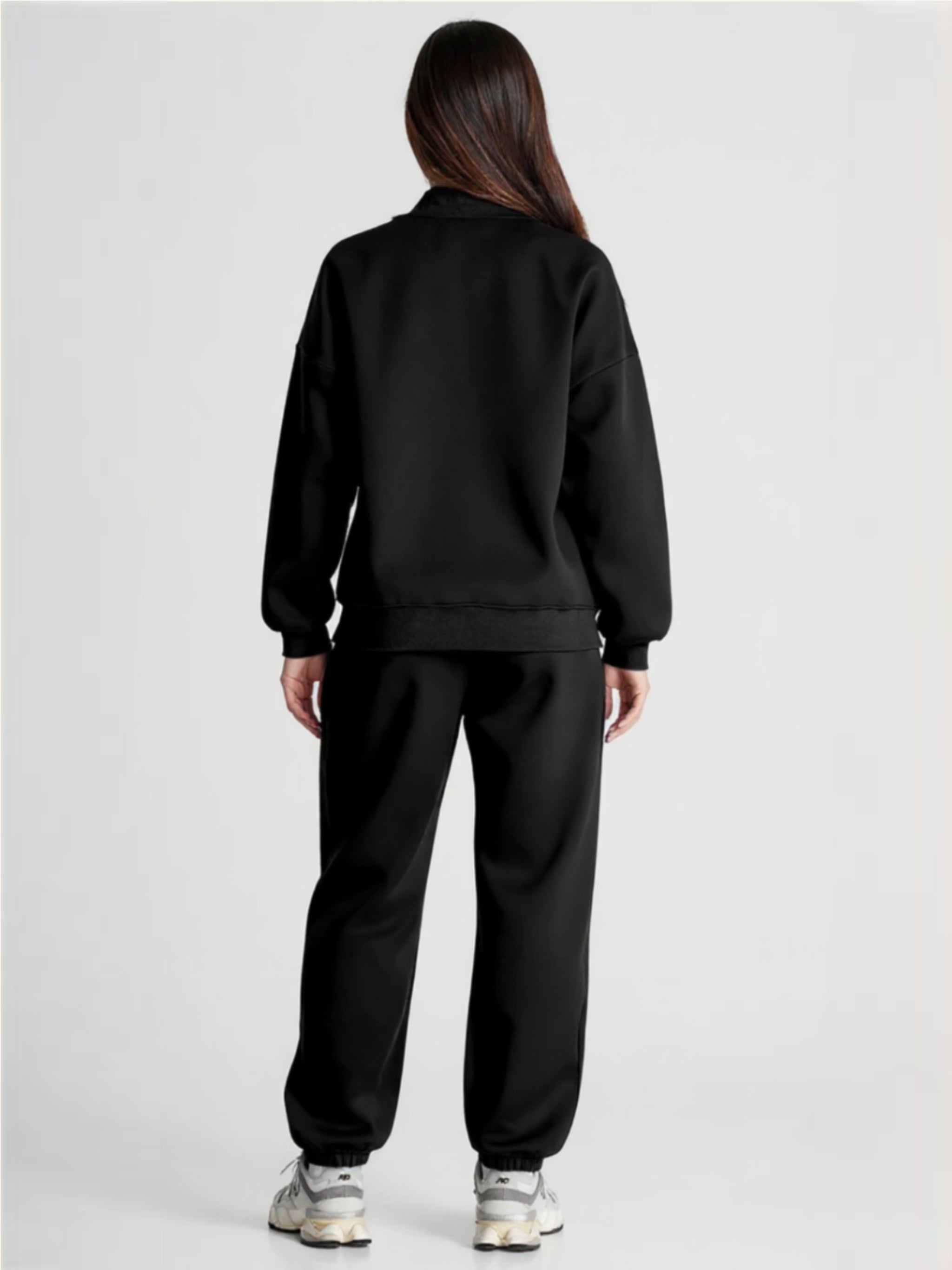 Black Quarter Zip Long Sleeve Top & Pants Set