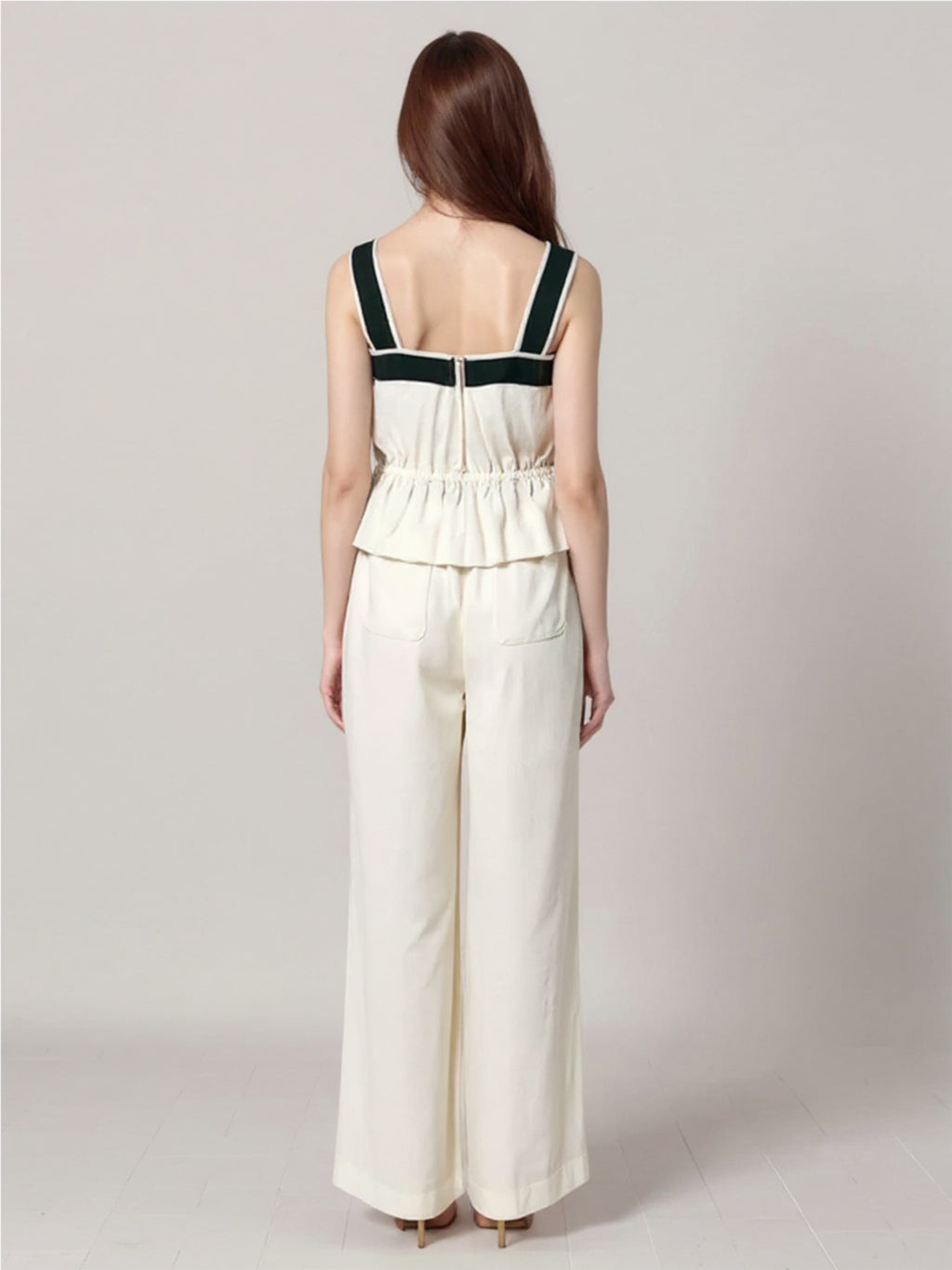 White Ruffled Hem Tank & Pants Set