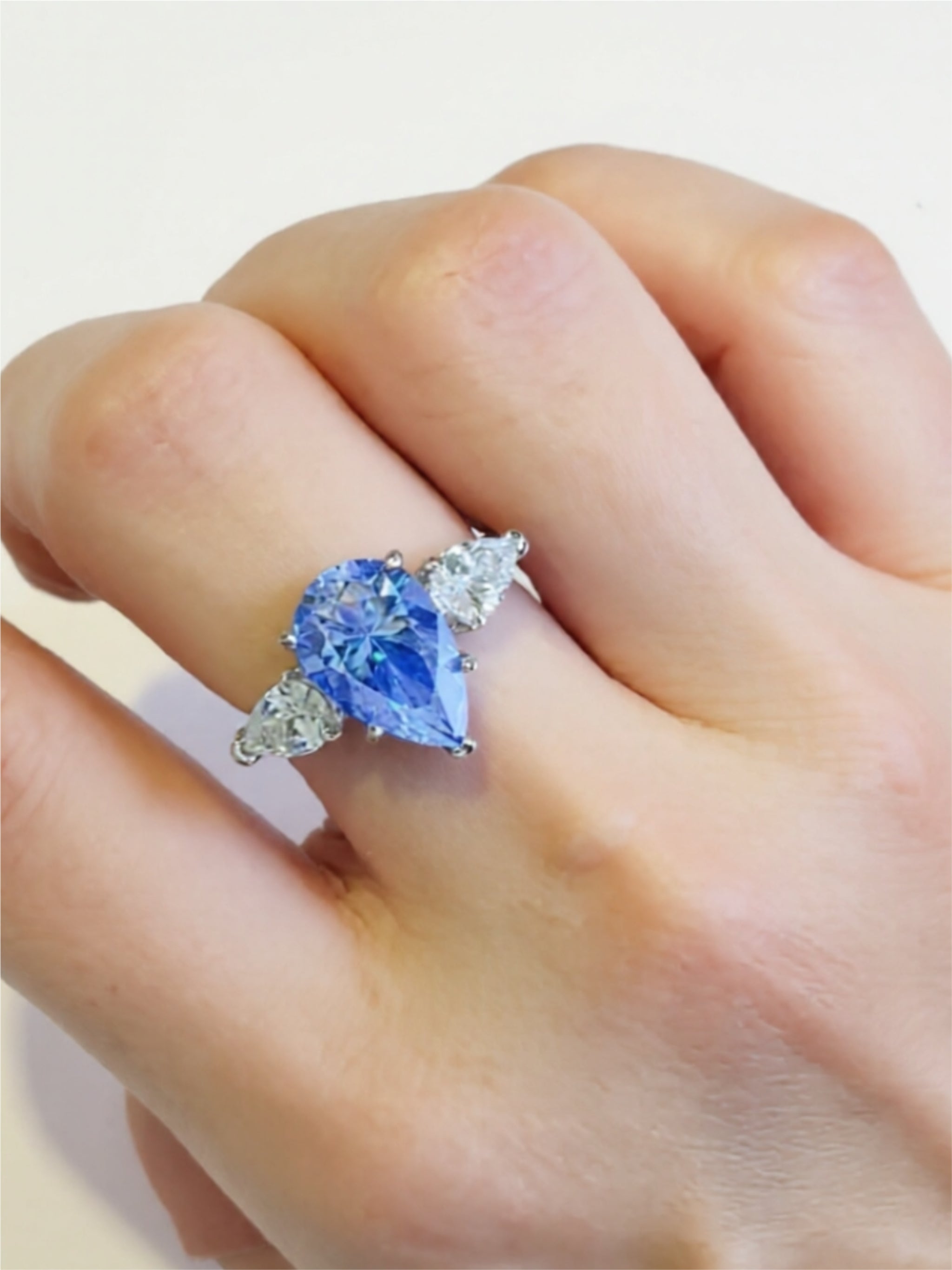 2 Carat 925 Sterling Silver Blue Moissanite Teardrop Ring