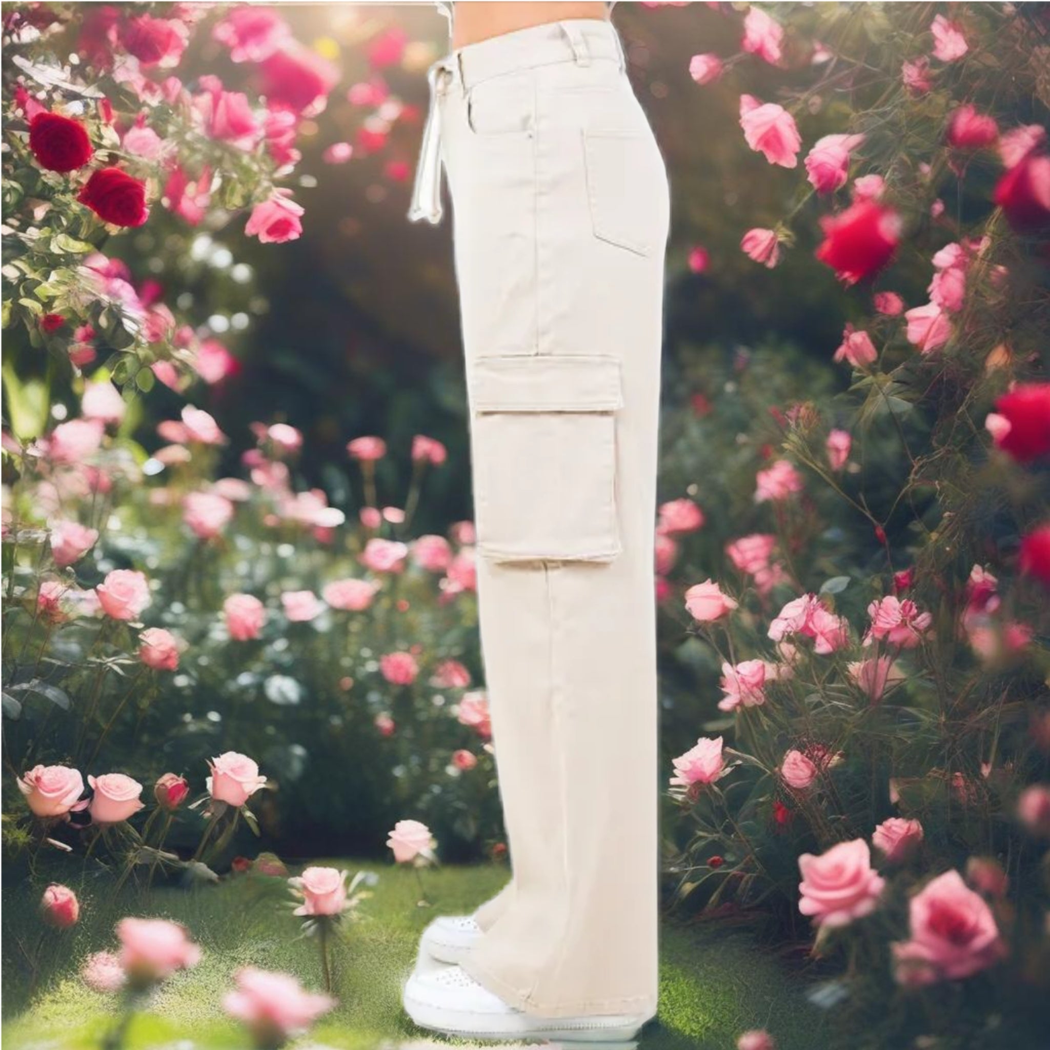 Khaki Drawstring Wide Leg Cargo Pants