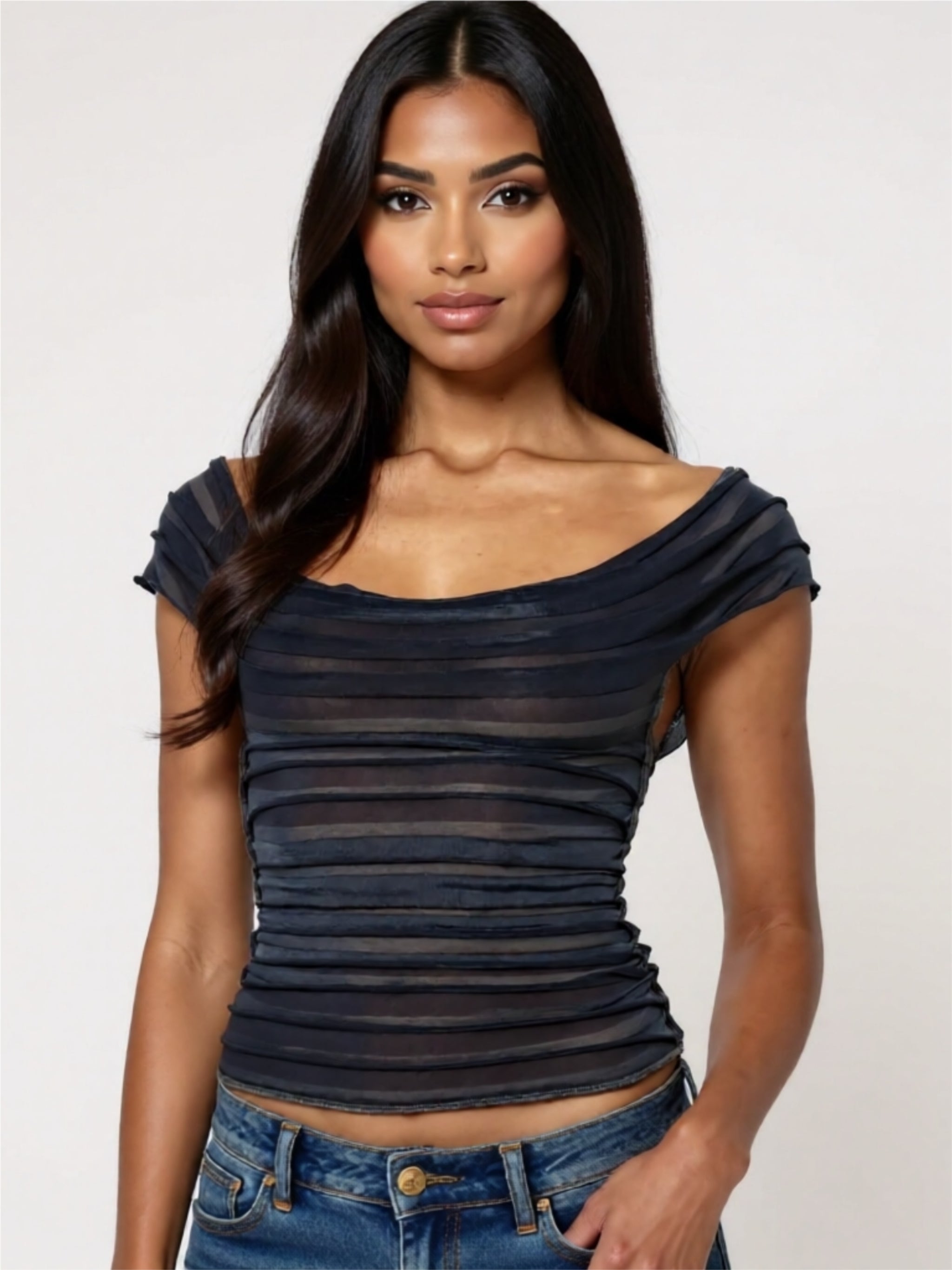 Ruched Square Neck Sleeveless Top