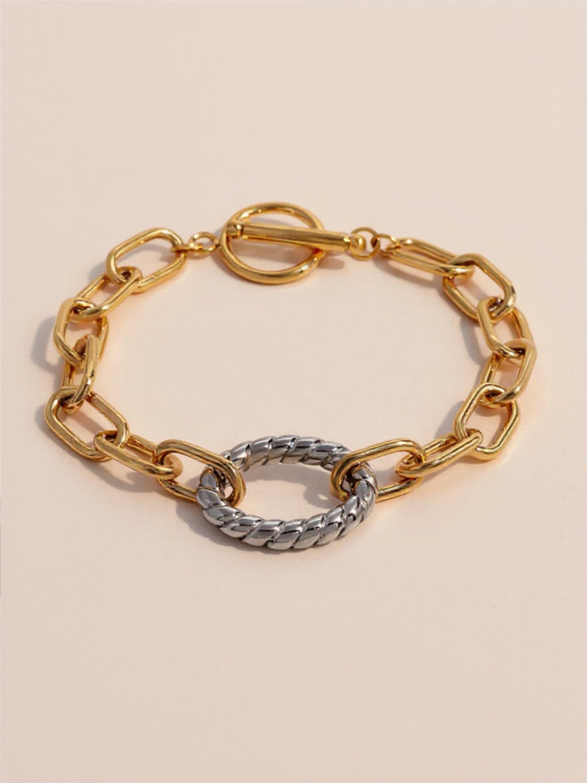 Two-Tone Stainless Steel Chain Bracelet