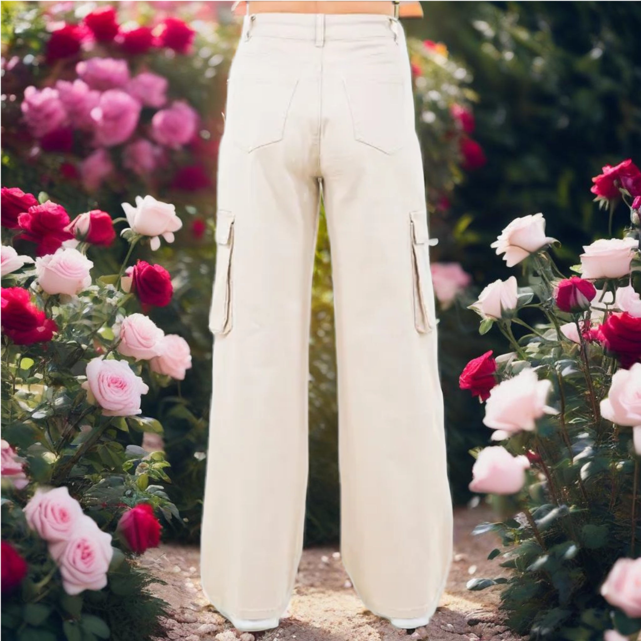 Khaki Drawstring Wide Leg Cargo Pants