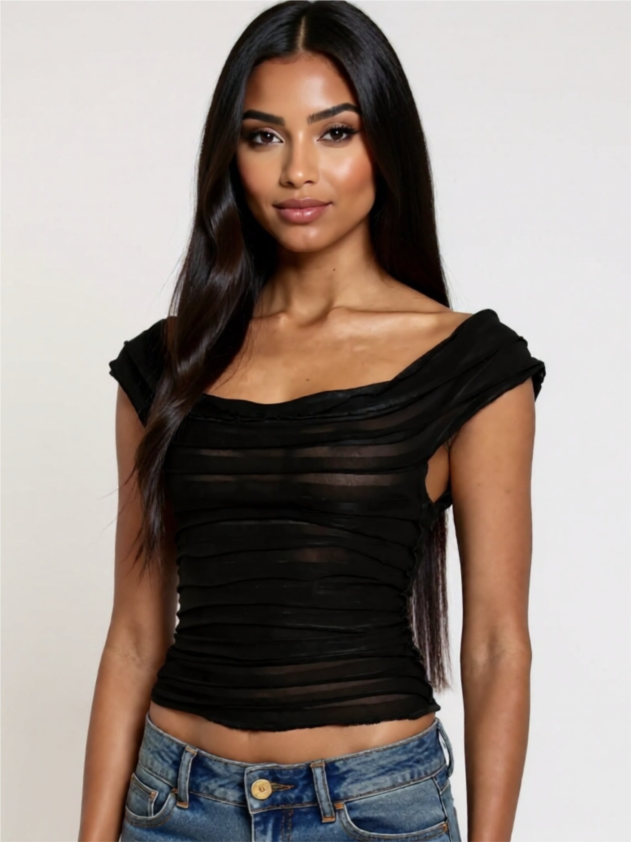 Ruched Square Neck Sleeveless Top