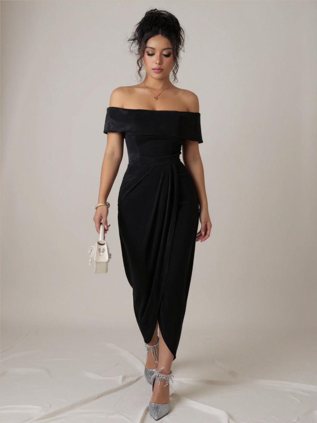 Velvet Off The Shoulder Bodycon Dress
