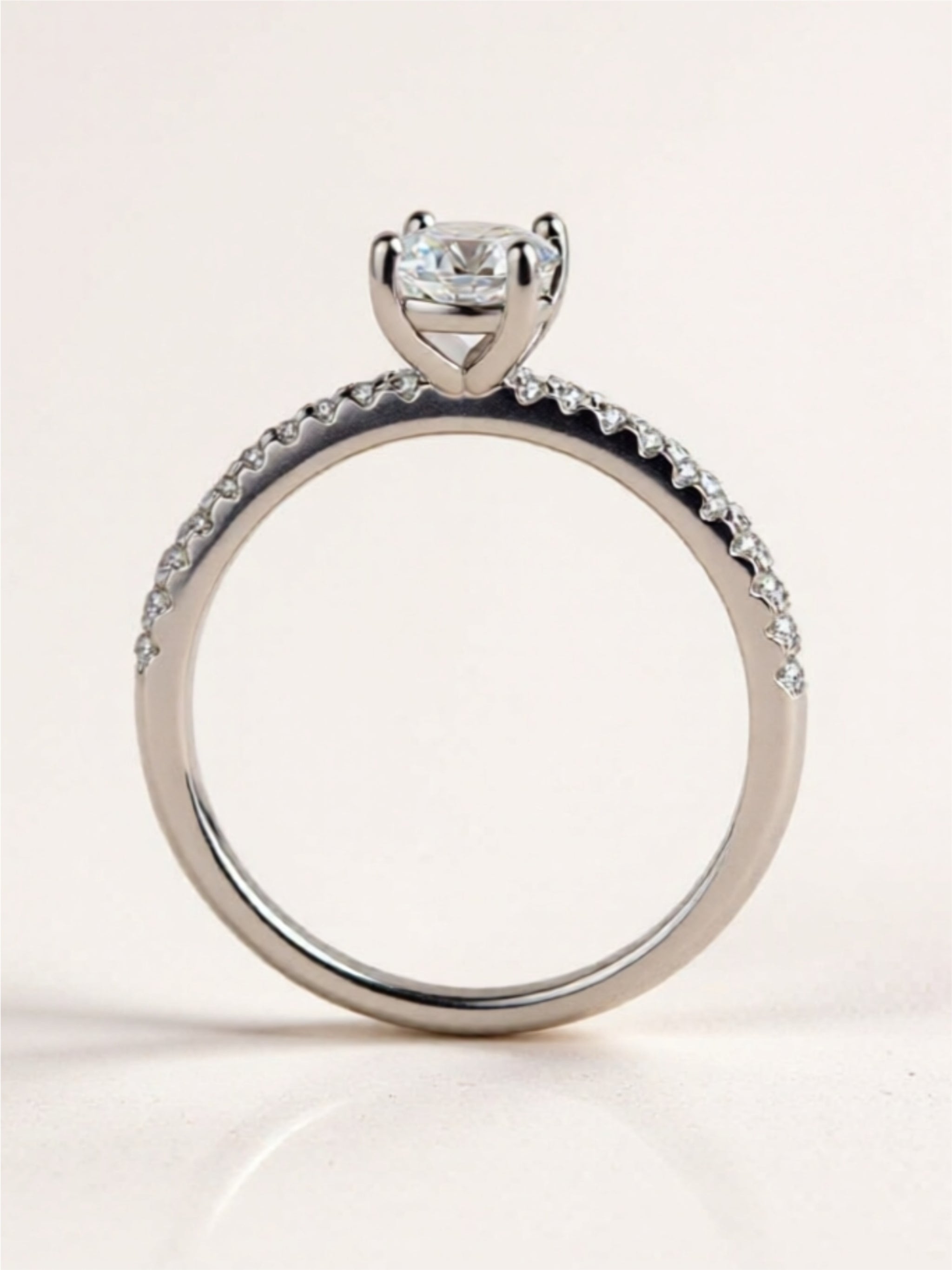 Oval Moissanite Engagement Ring in Sterling Silver with CZ Accents