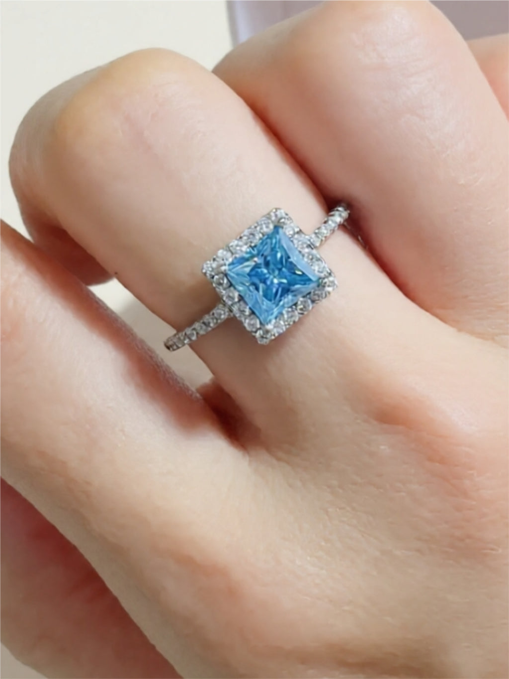 2 Carat Blue Moissanite 925 Sterling Silver Ring
