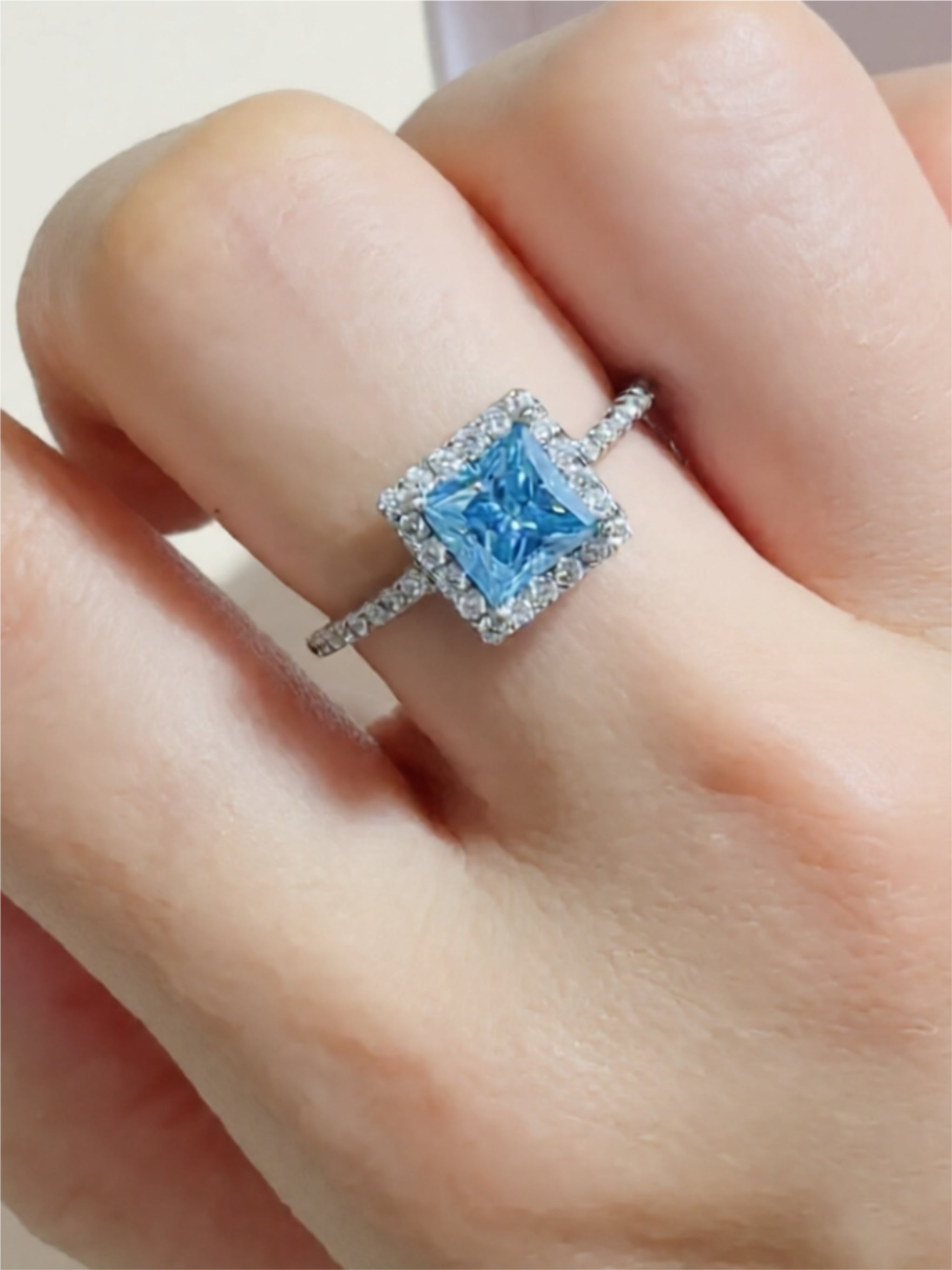 2 Carat Blue Moissanite 925 Sterling Silver Ring