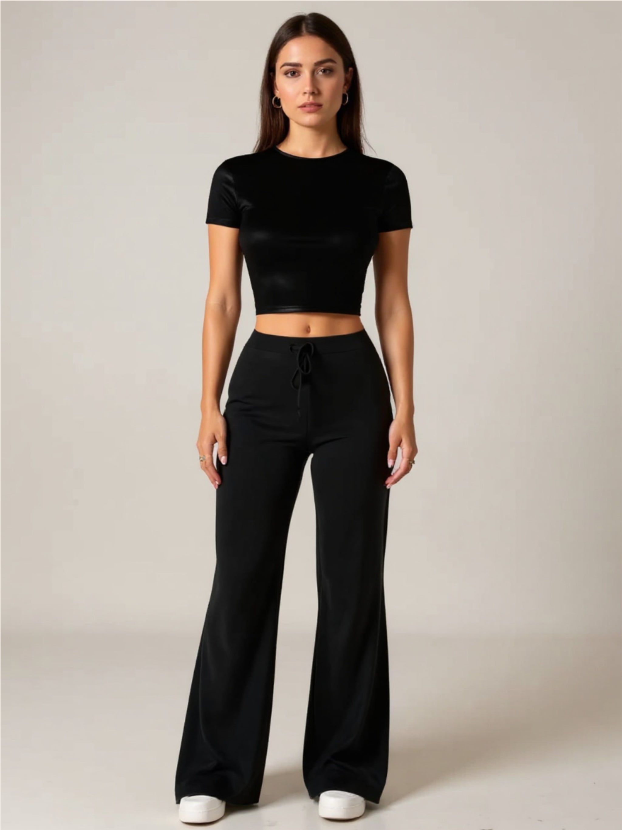 Black Crop Top & Wide Leg Pants