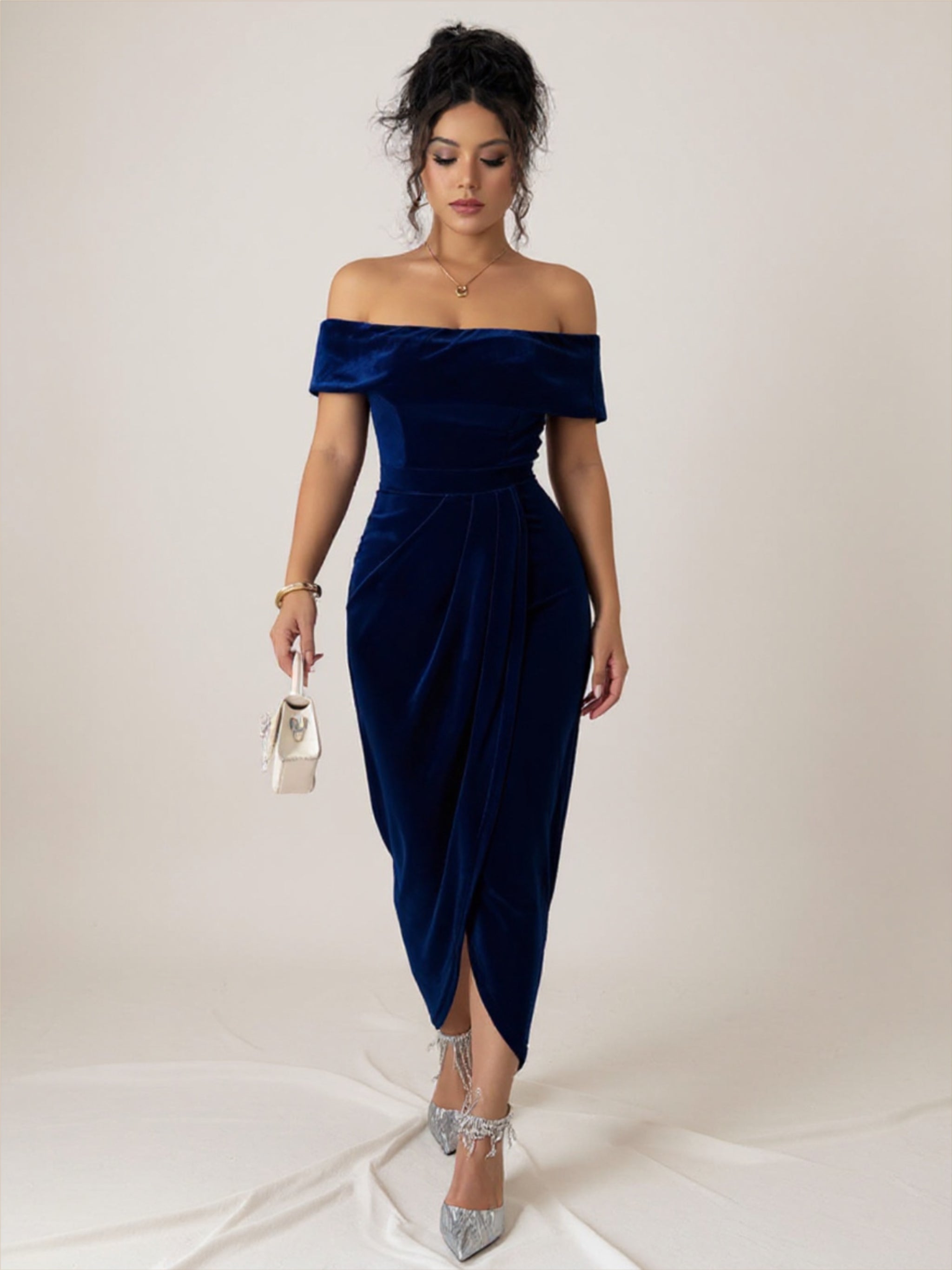Velvet Off The Shoulder Bodycon Dress