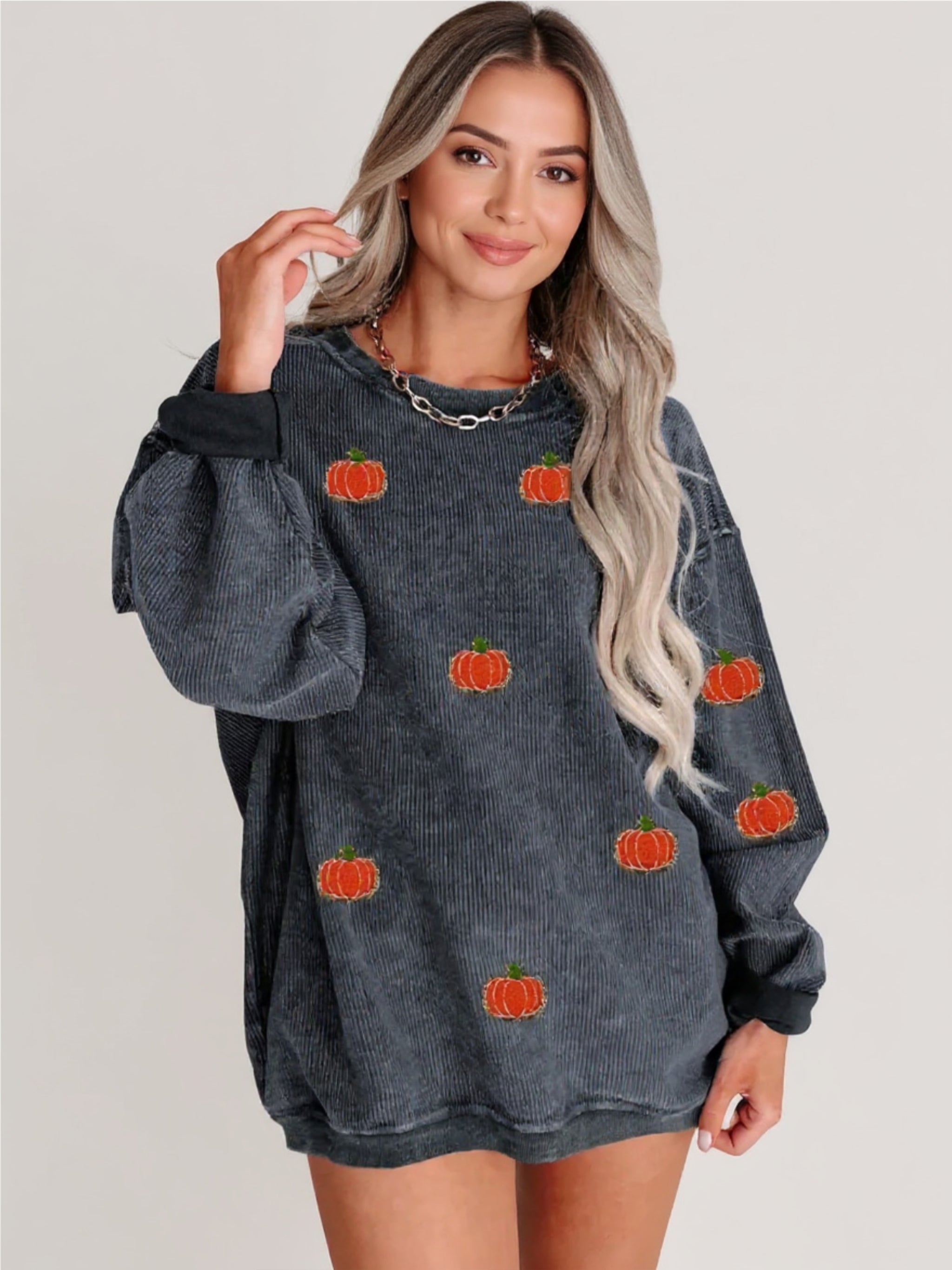 Pumpkin Round Neck Sweatshirt
