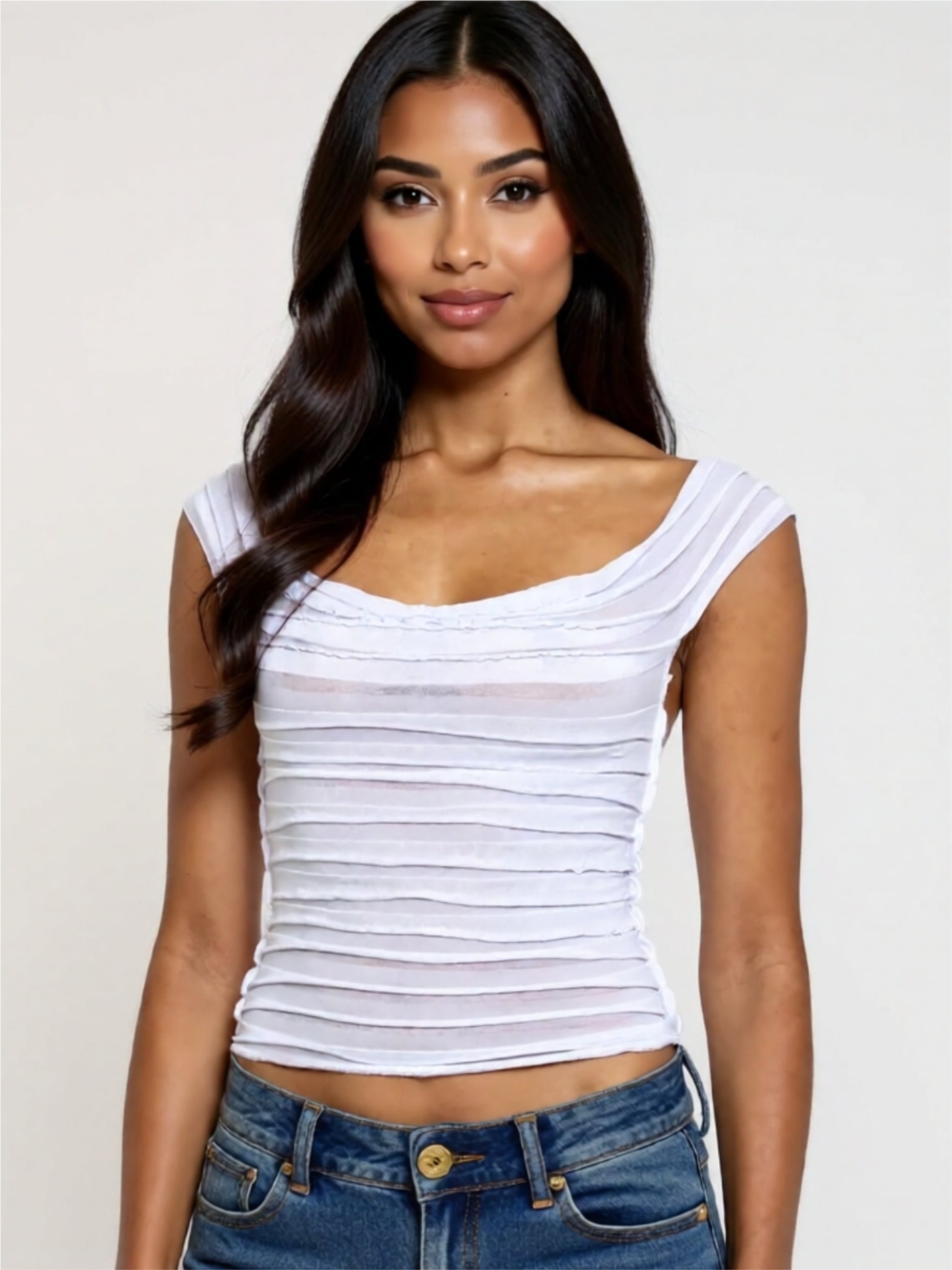 Ruched Square Neck Sleeveless Top