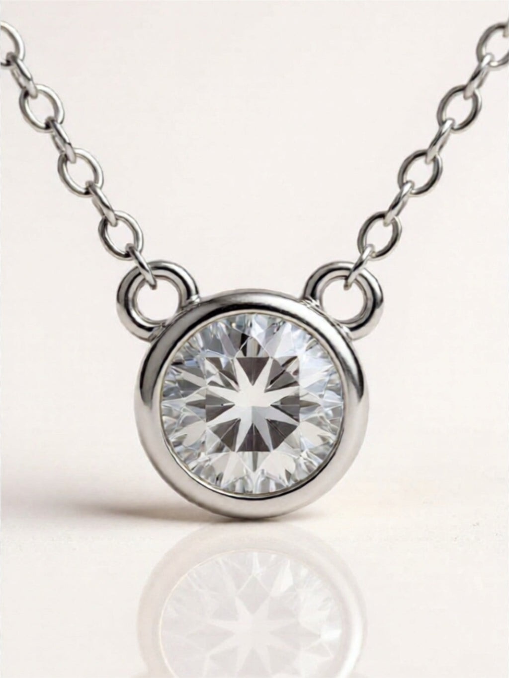 925 Sterling Silver 1 Carat Moissanite Round Pendant Necklace