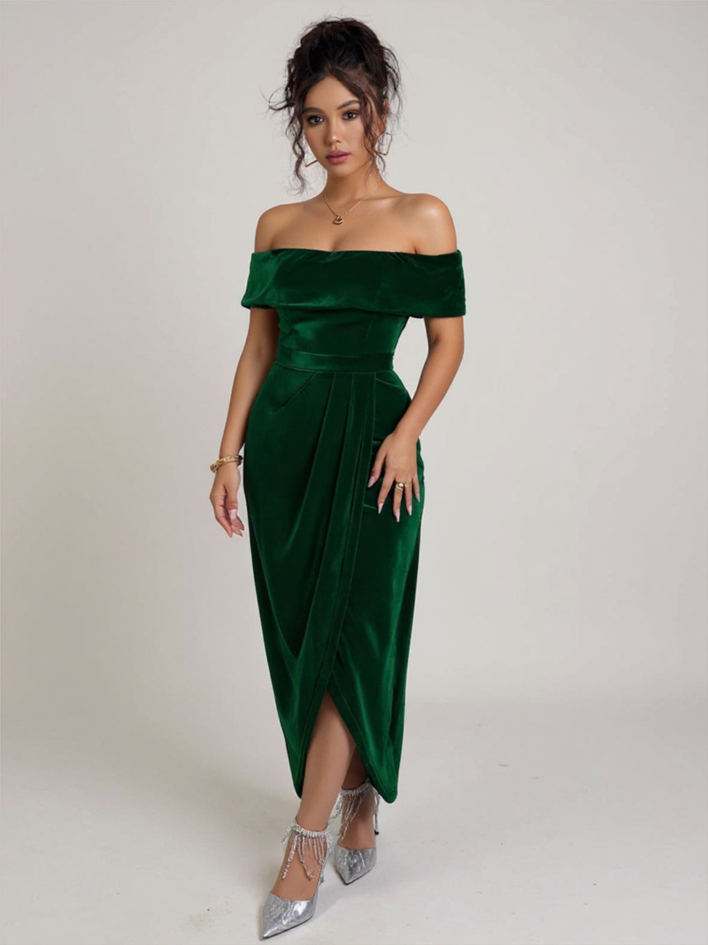 Velvet Off The Shoulder Bodycon Dress