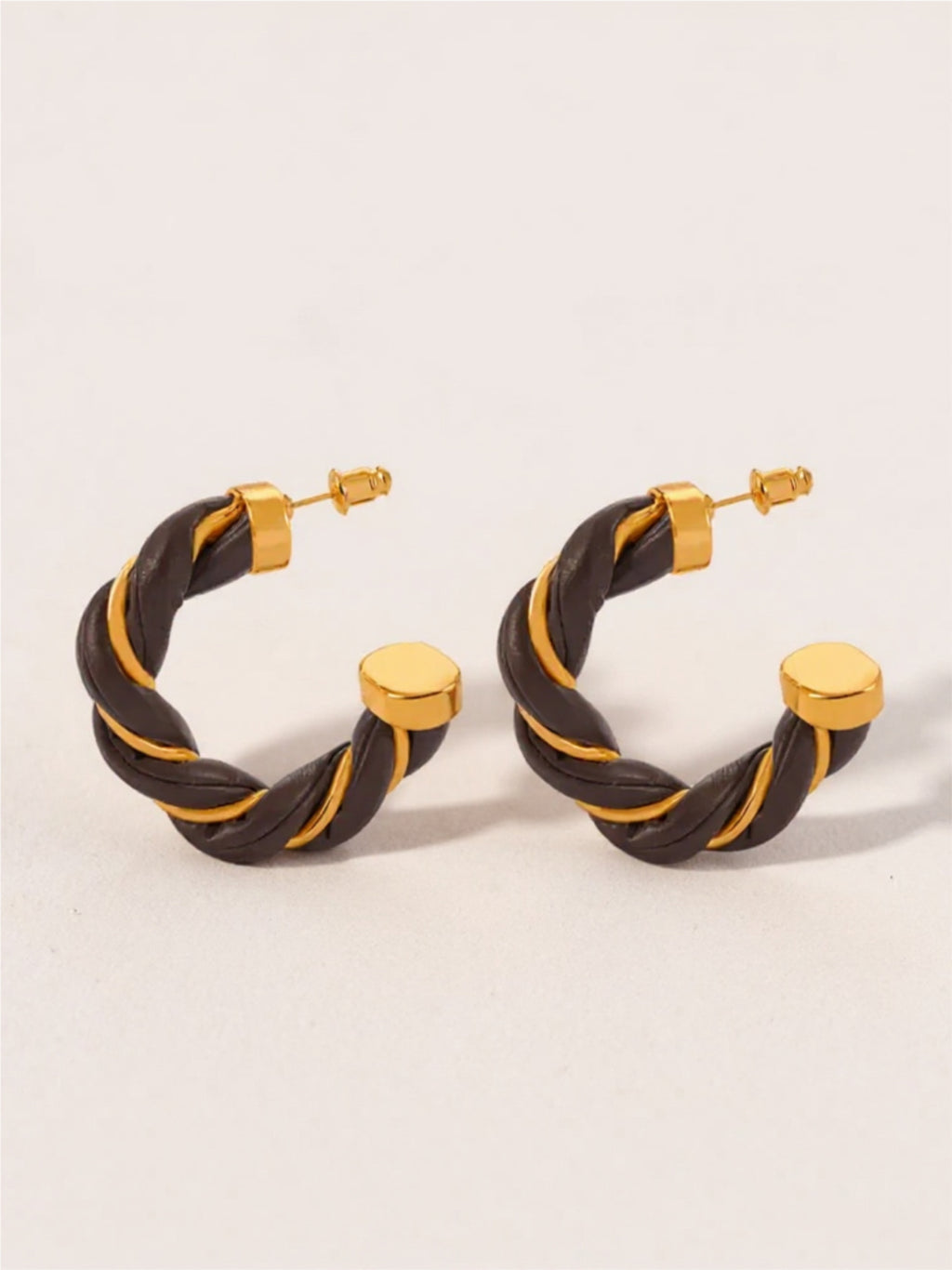 Twisted Leather Rope C-Hoop Earrings