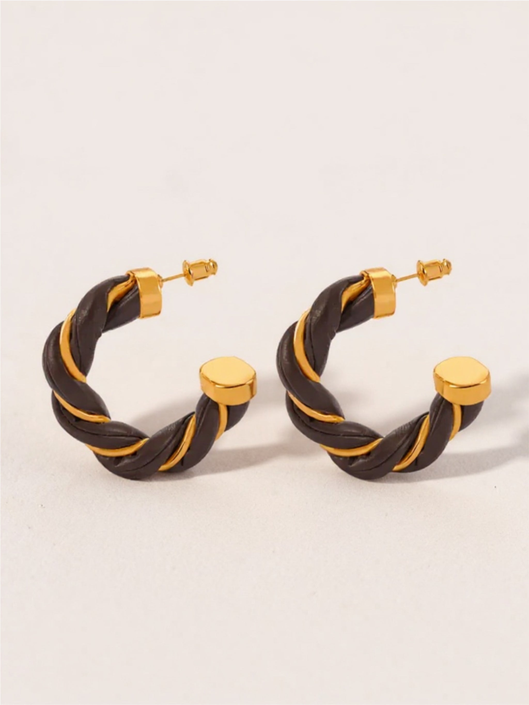 Twisted Leather Rope C-Hoop Earrings