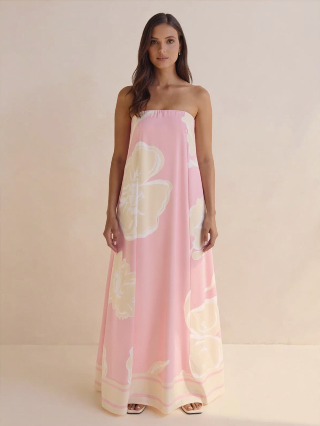 Pink Floral Strapless Dress