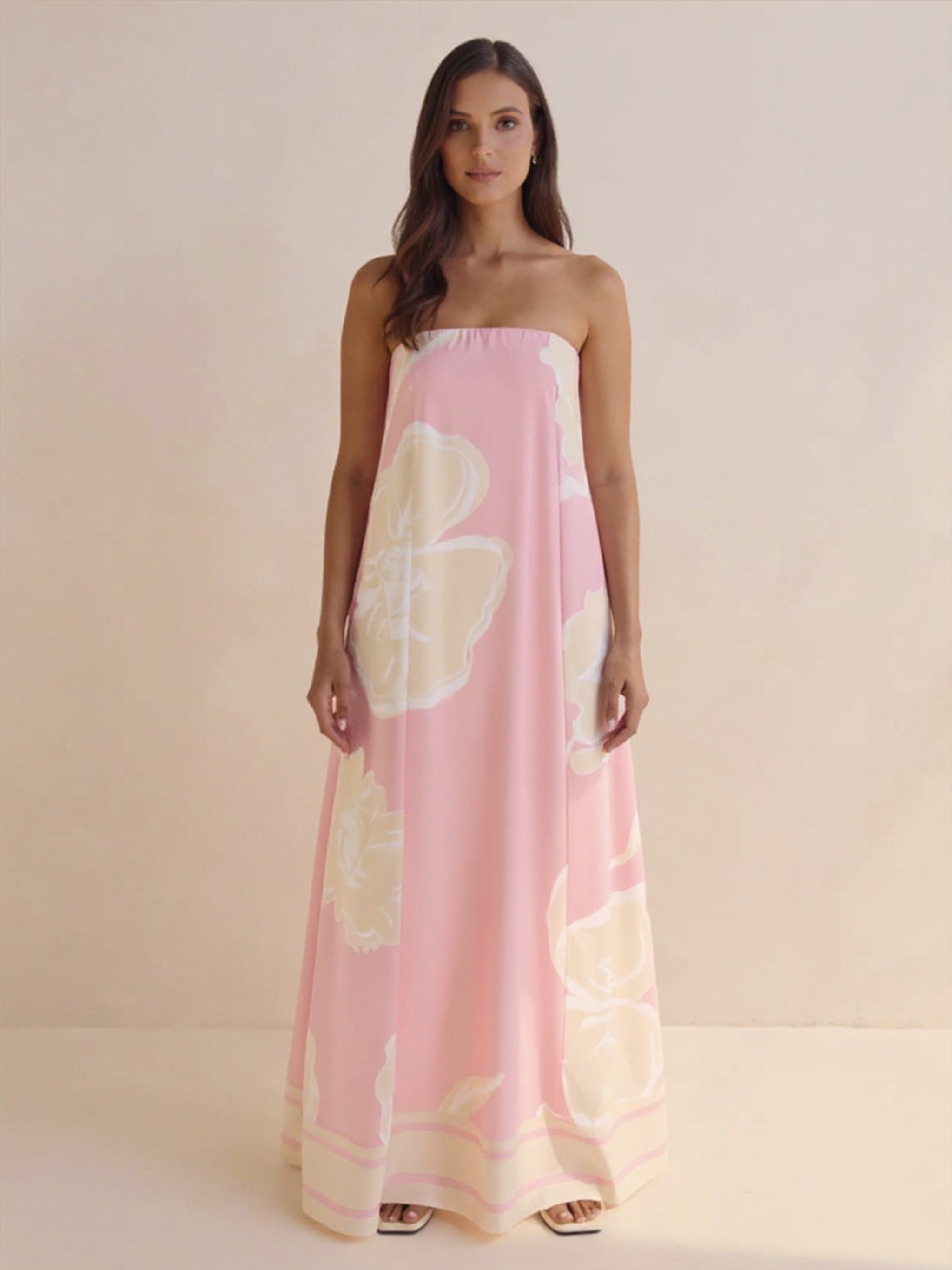 Pink Floral Strapless Dress