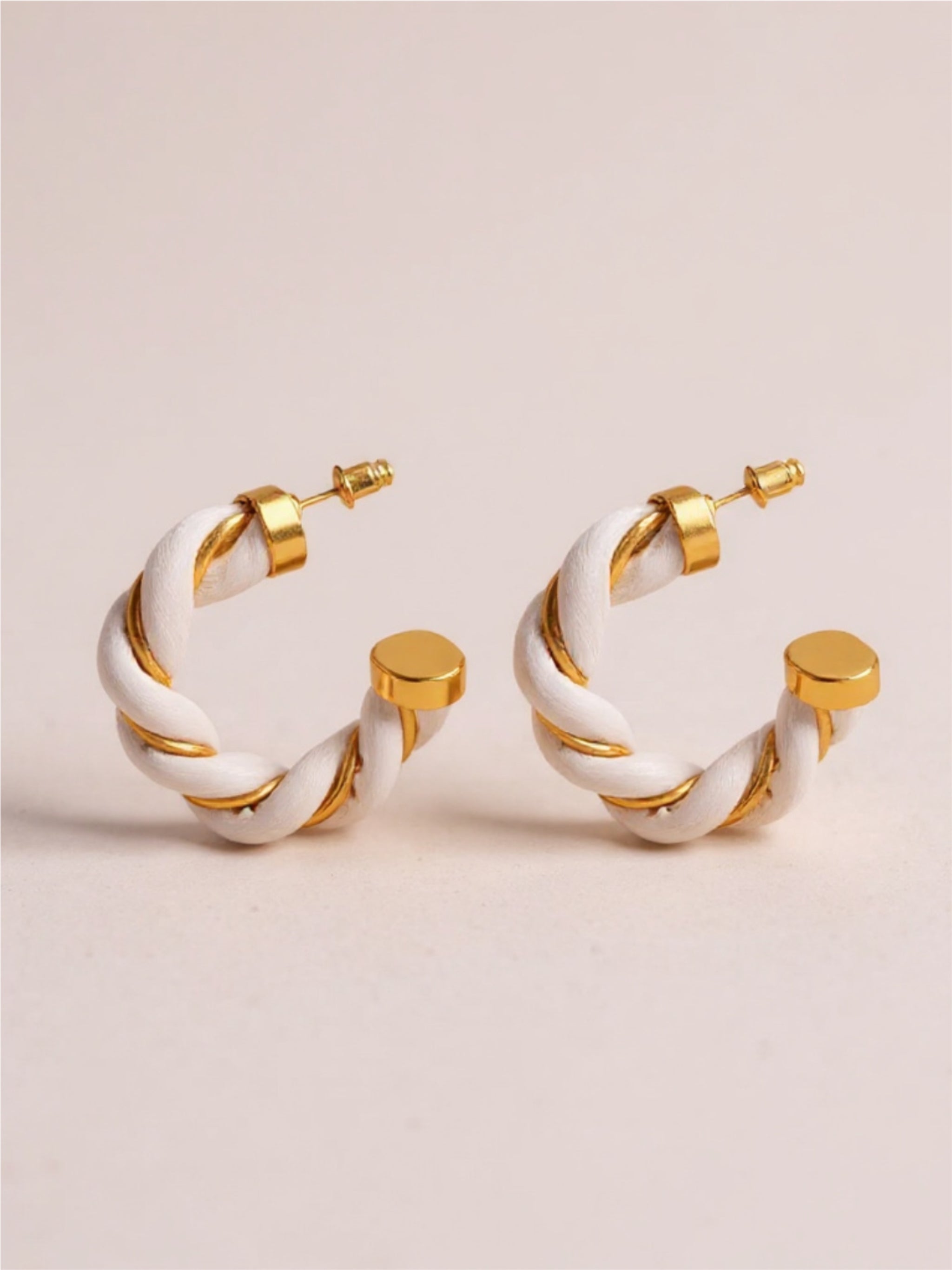 Twisted Leather Rope C-Hoop Earrings