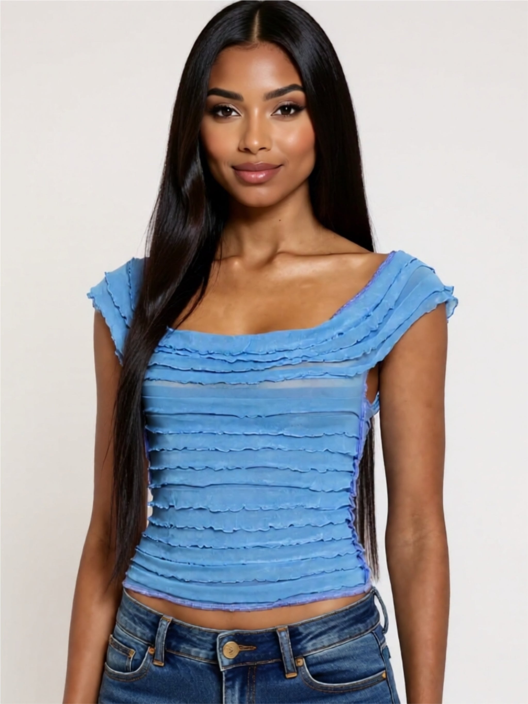 Ruched Square Neck Sleeveless Top