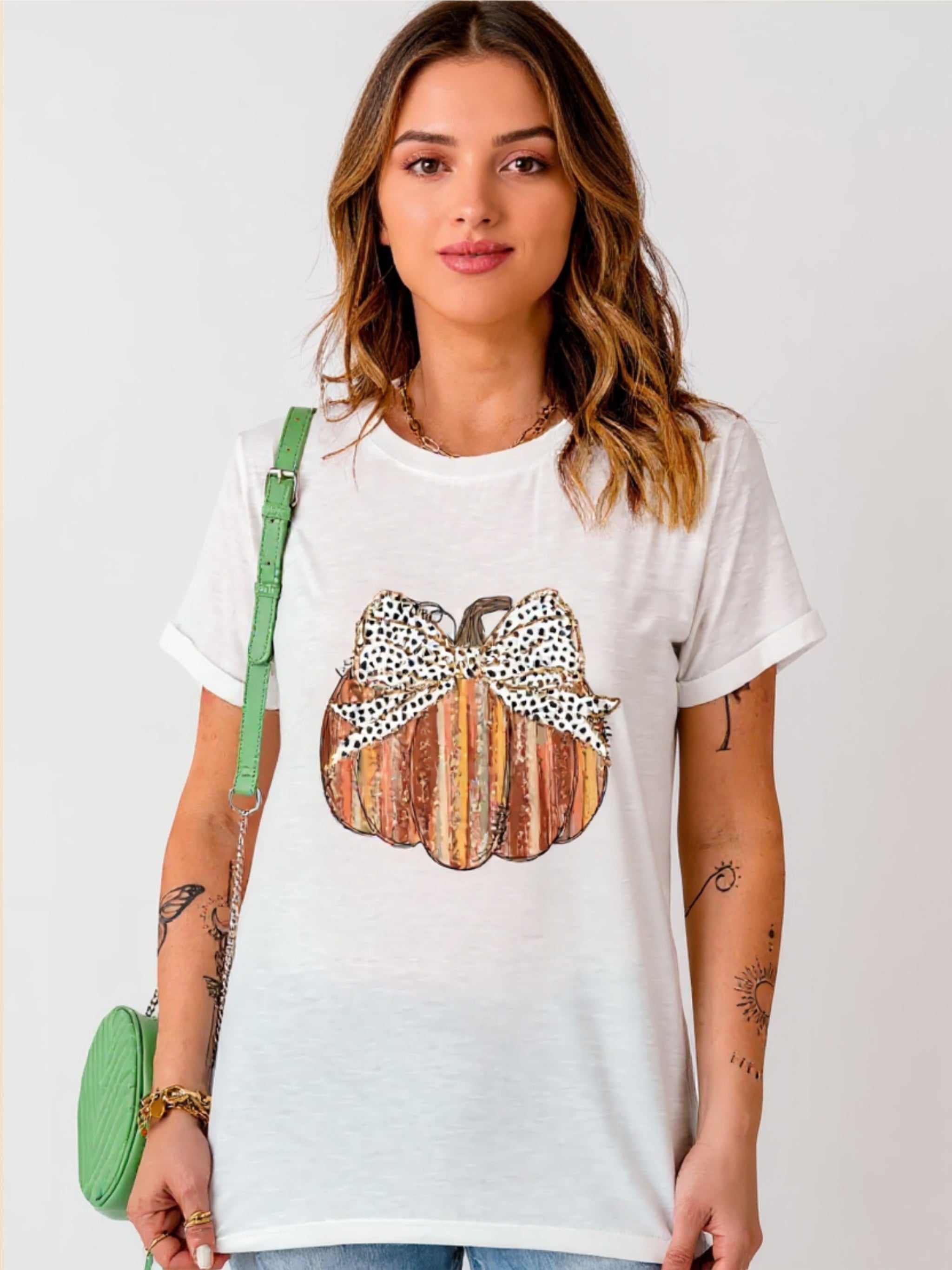 Pumpkin Round Neck Short Sleeve T-Shirt