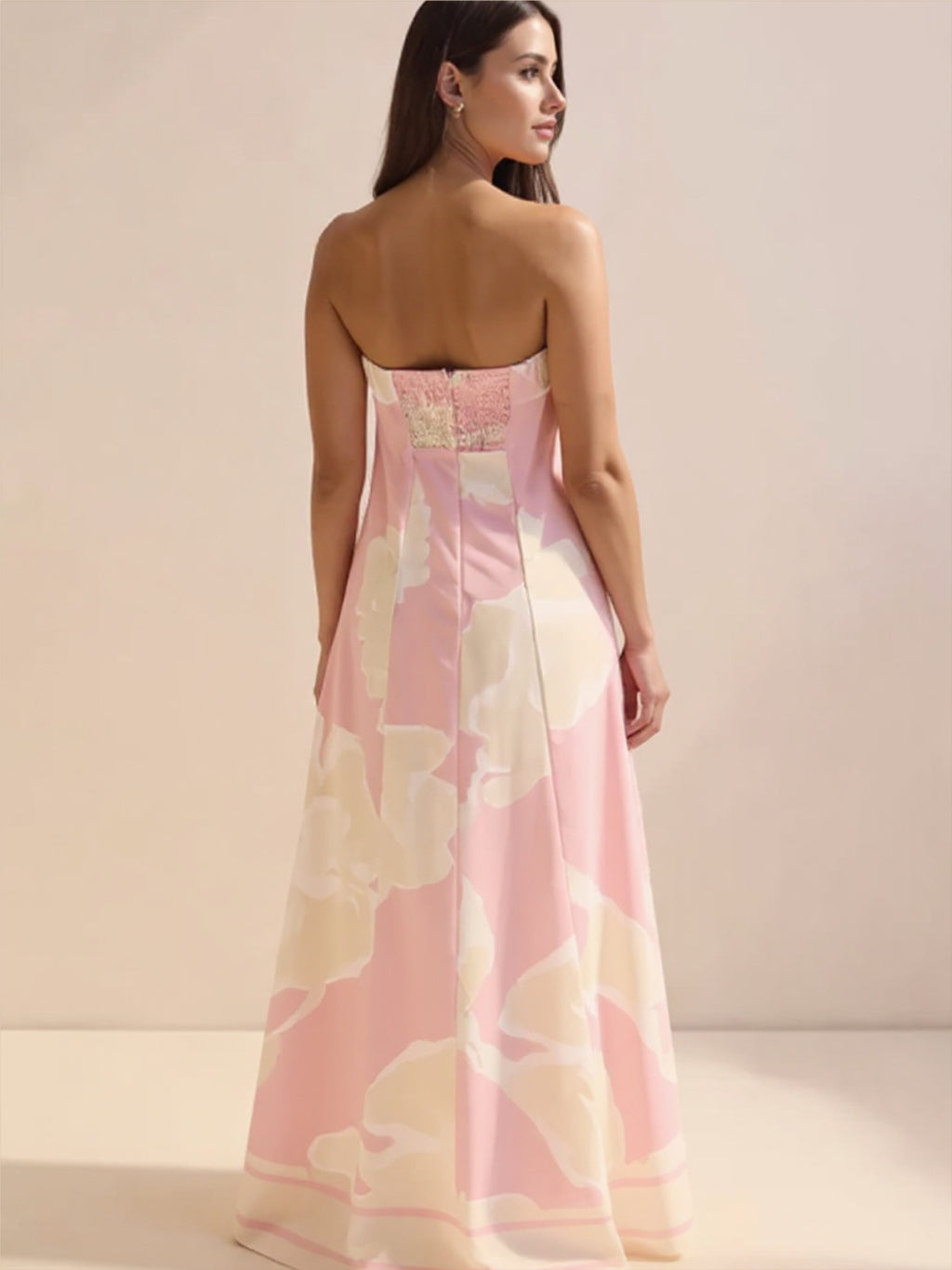 Pink Floral Strapless Dress