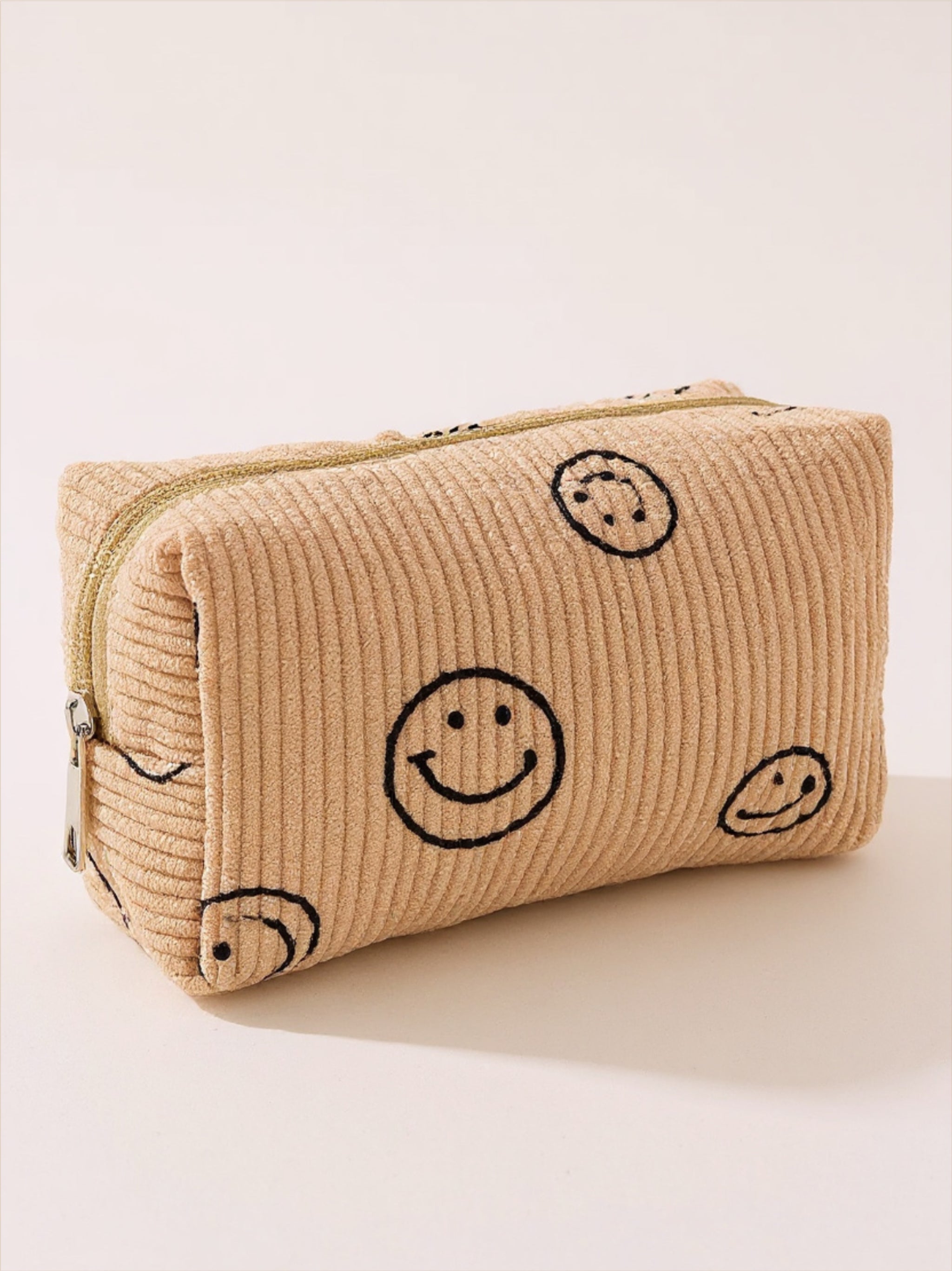 Smiley Face Corduroy Cosmetic Pouch