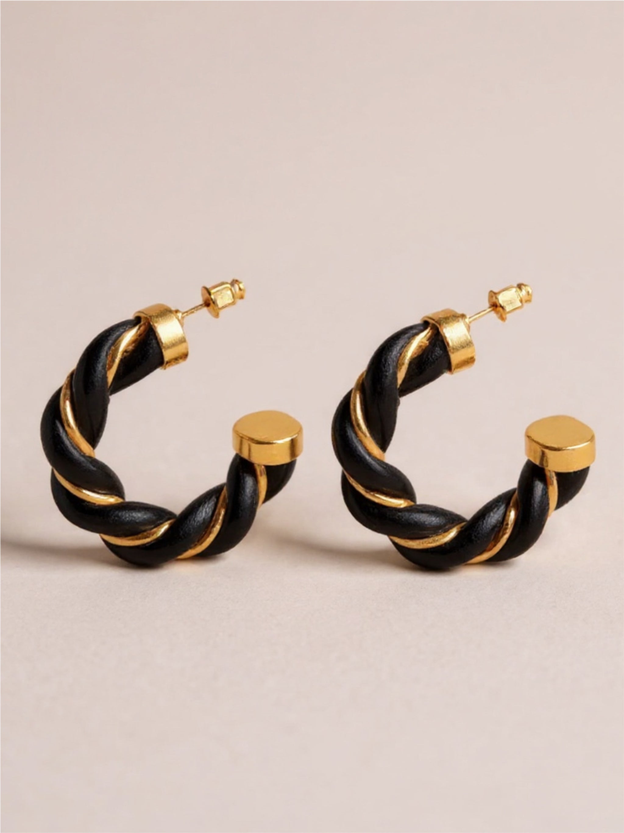 Twisted Leather Rope C-Hoop Earrings