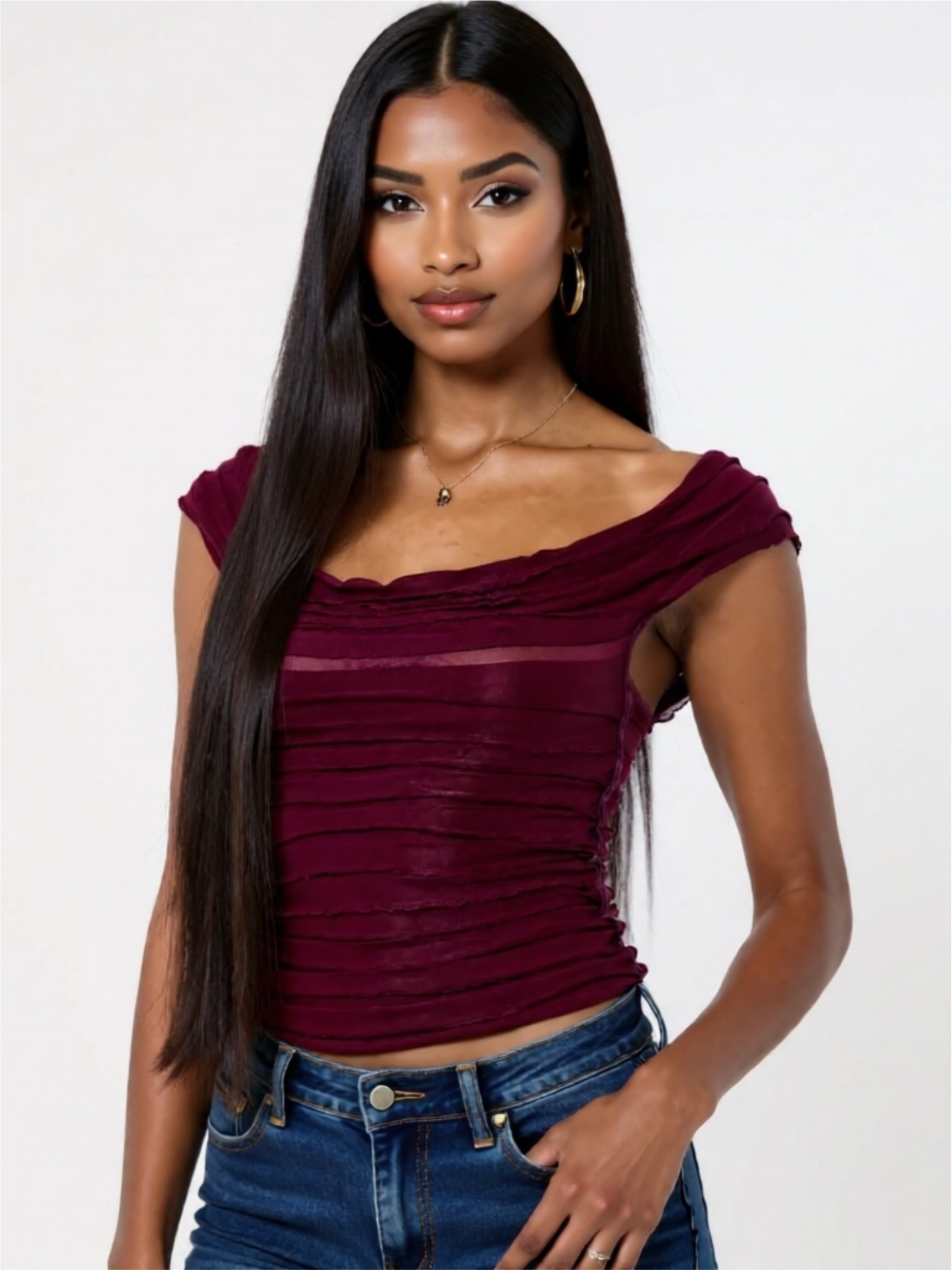 Ruched Square Neck Sleeveless Top