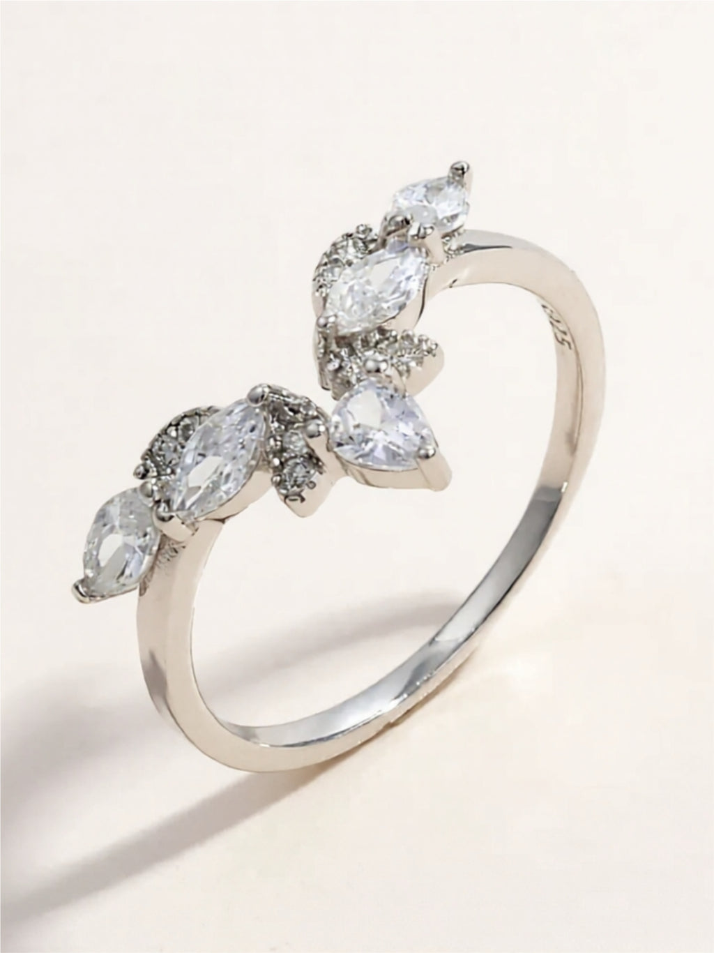 Sterling Silver V-Shaped Ring with Pear-Cut CZ Accents